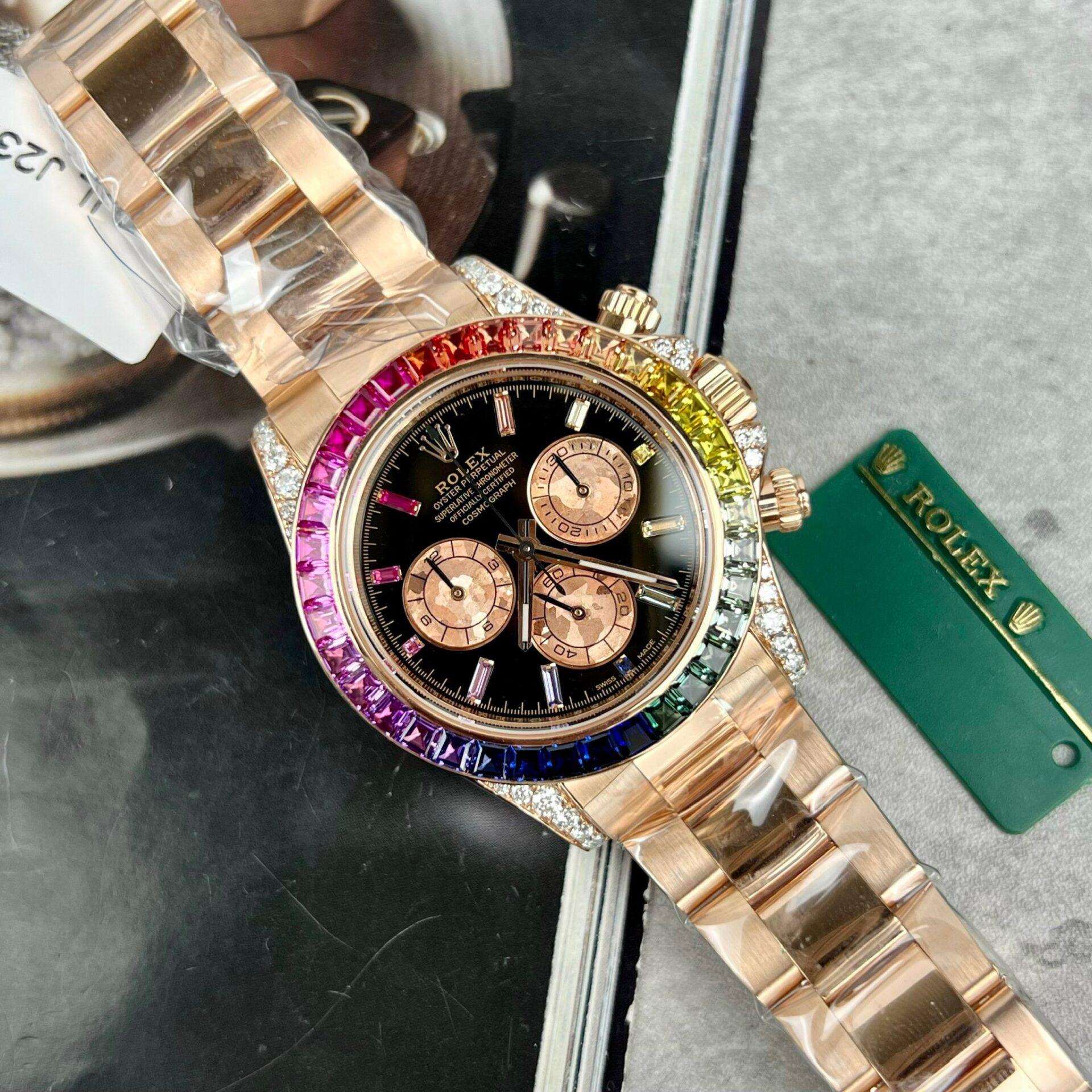 Rolex Daytona Rainbow 116595RBOW Best Replica Watch Gold Wrapped Moissanite Diamond 40mm