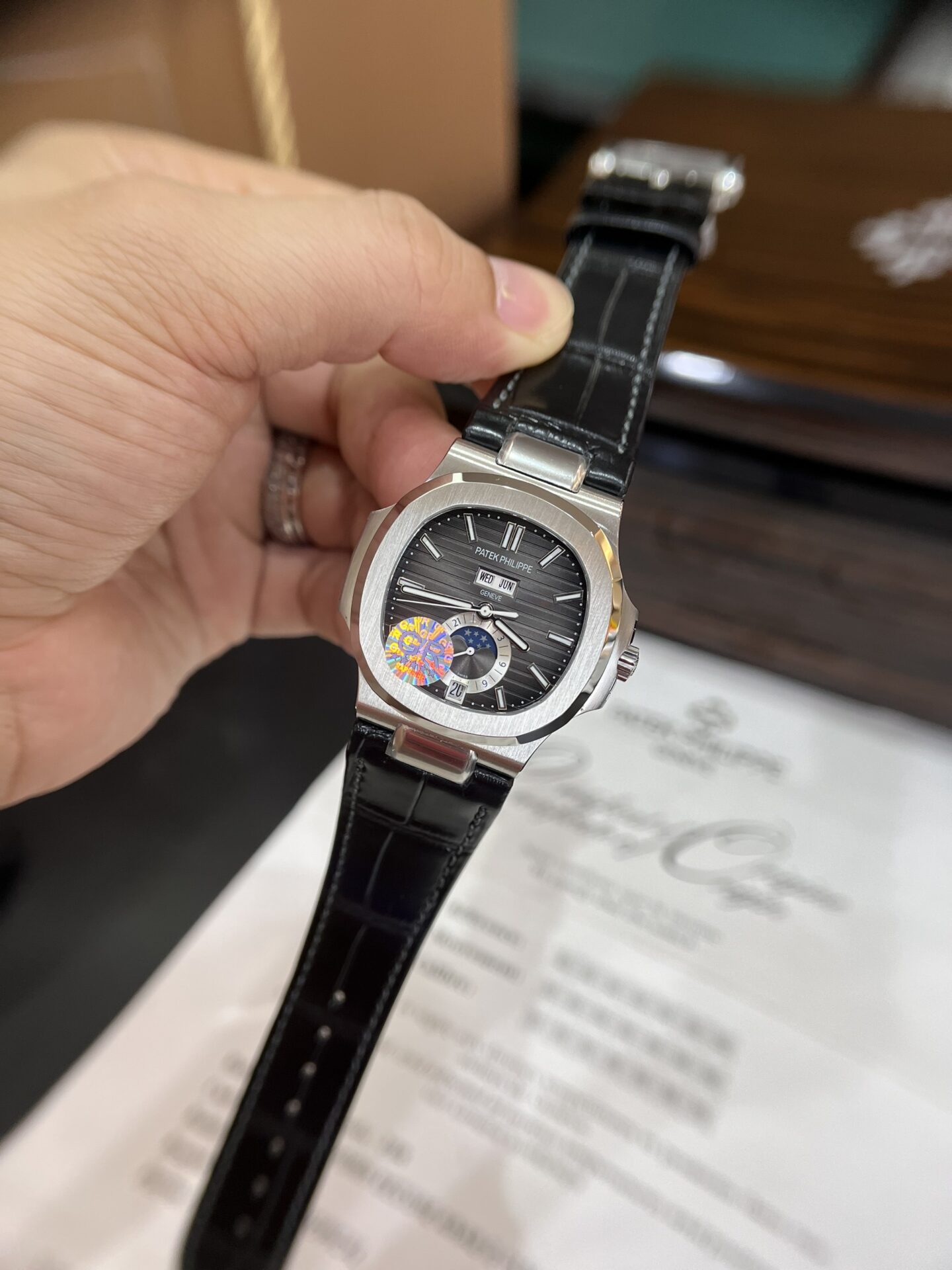 Patek Philippe Replica Watch Nautilus 5726G Black Leather Strap GR Factory 40.5mm