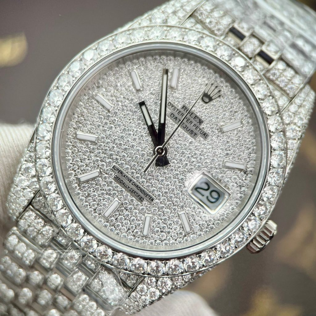 Rolex Replica Watch DateJust Custom Full Diamonds Moissanite 41mm