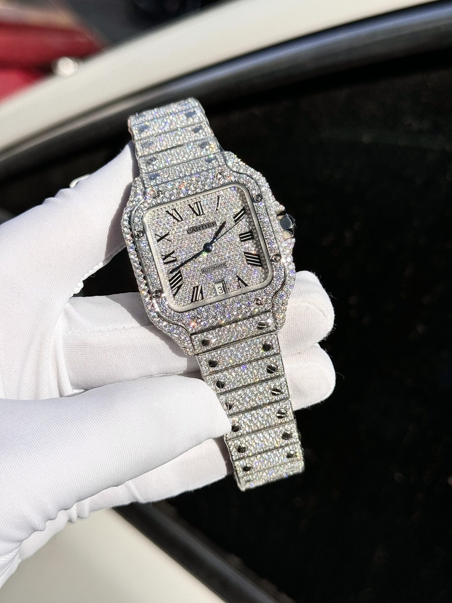 Cartier Santos Replica Watch Full Diamond Moissanite Hong Kong 39.8mm