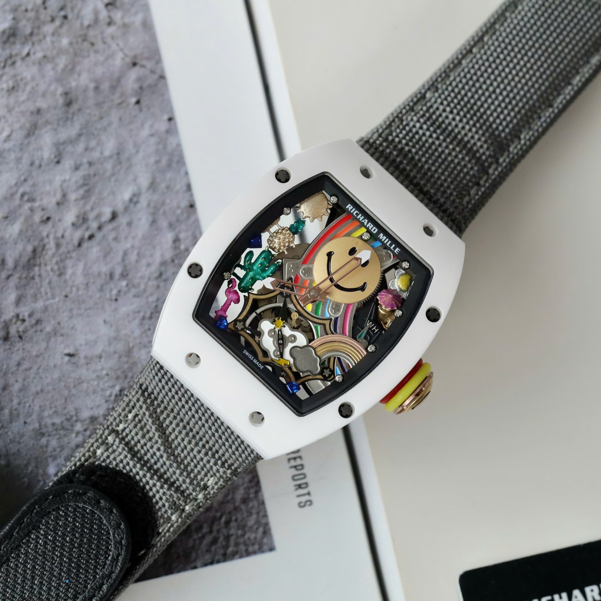 Richard Mille Fake Watch RM88 Smiley Fabic Nato Gray 42mm