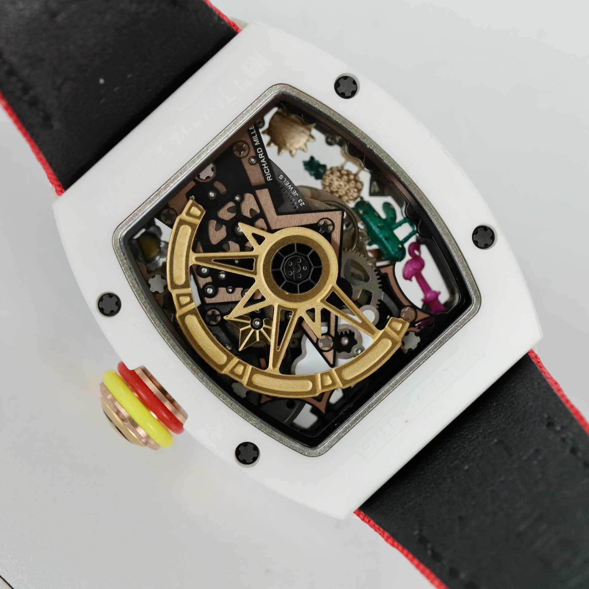 Richard Mille Clone Watches RM88 Smiley White Ceramic Fabic Nato Strap 42mm