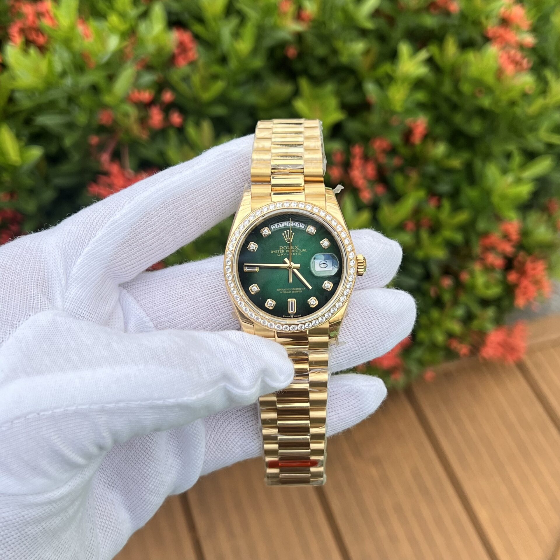 Rolex Day-Date 128348RBR Ombre Green Dial Replica Watch EW 36mm