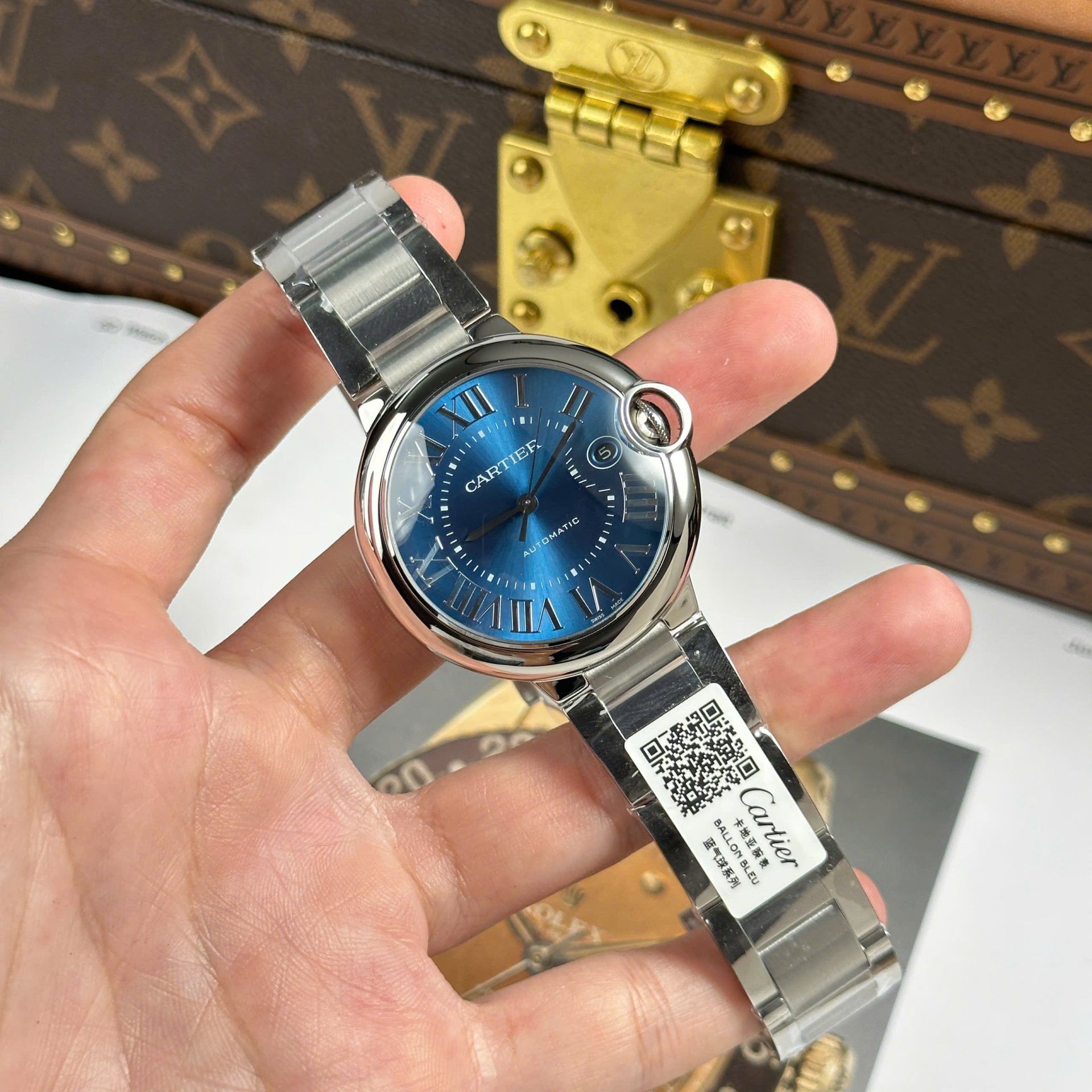 Cartier Ballon Bleu Copies Watches Blue Dial Metal Wire AF Factory 40mm