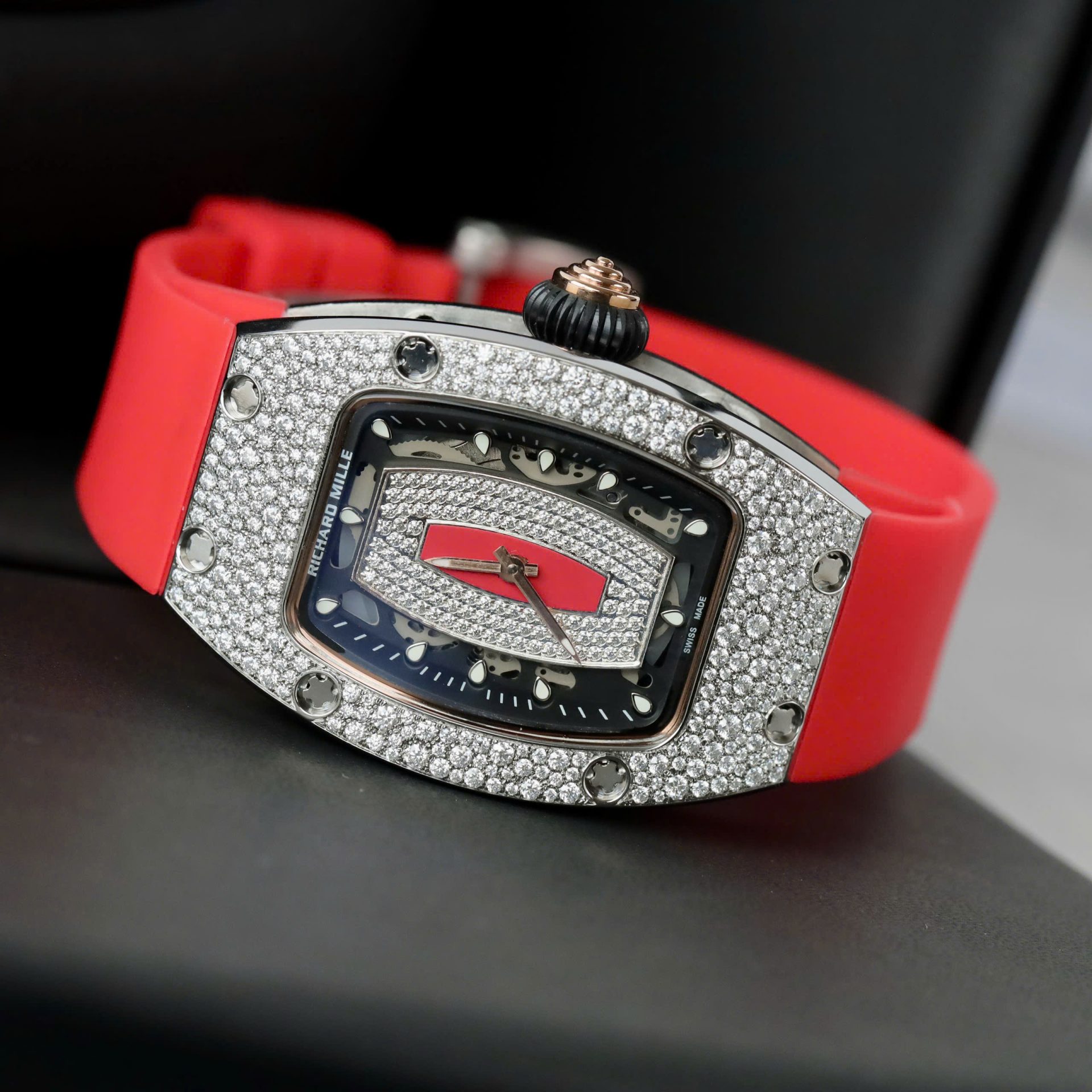 Richard Mille RM007 Red Replica Watch Diamond Moissanite Hong Kong Custom 36mm