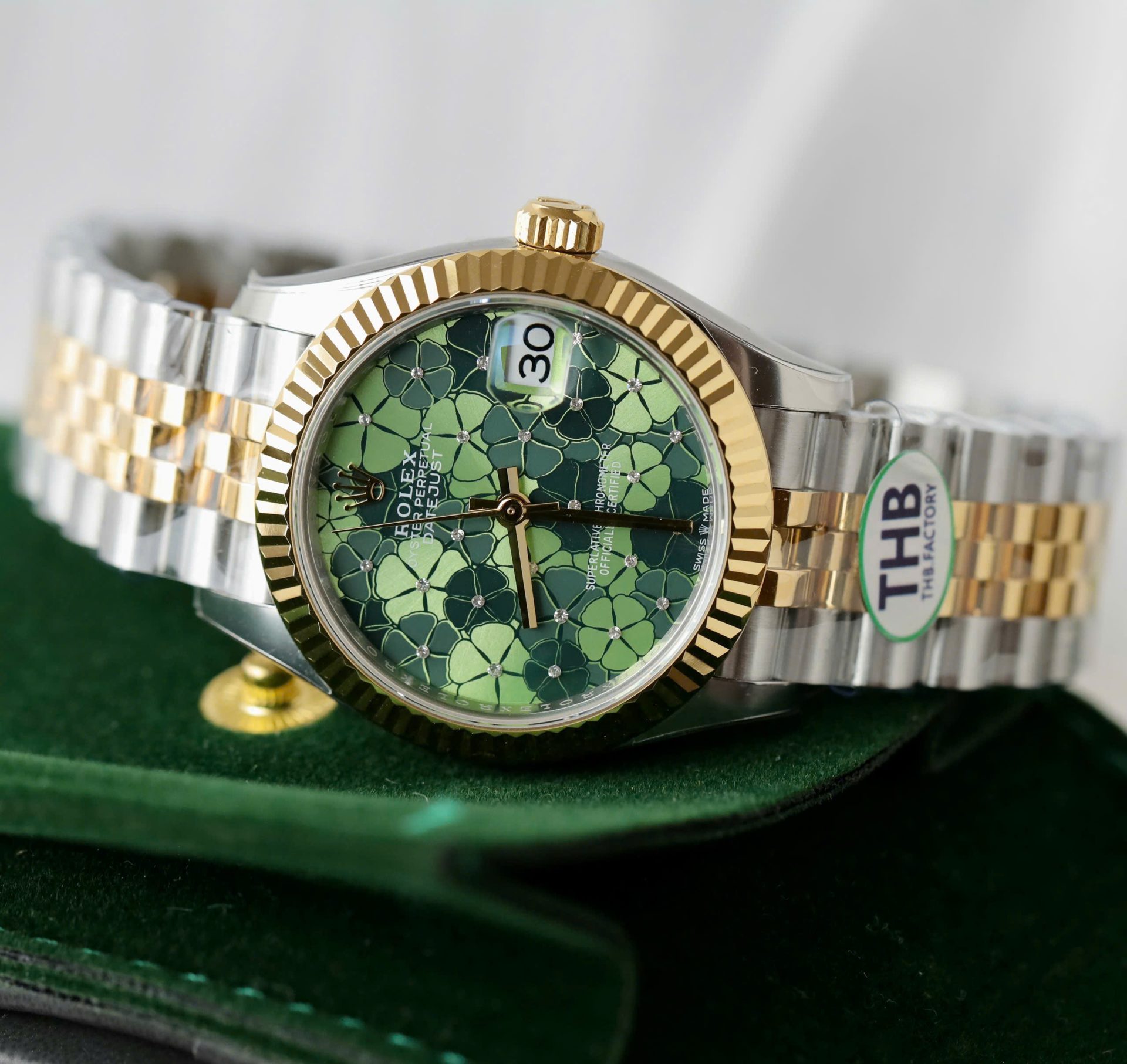 Rolex DateJust Replica Watch Women Green Flower Dial THB Factory 31mm