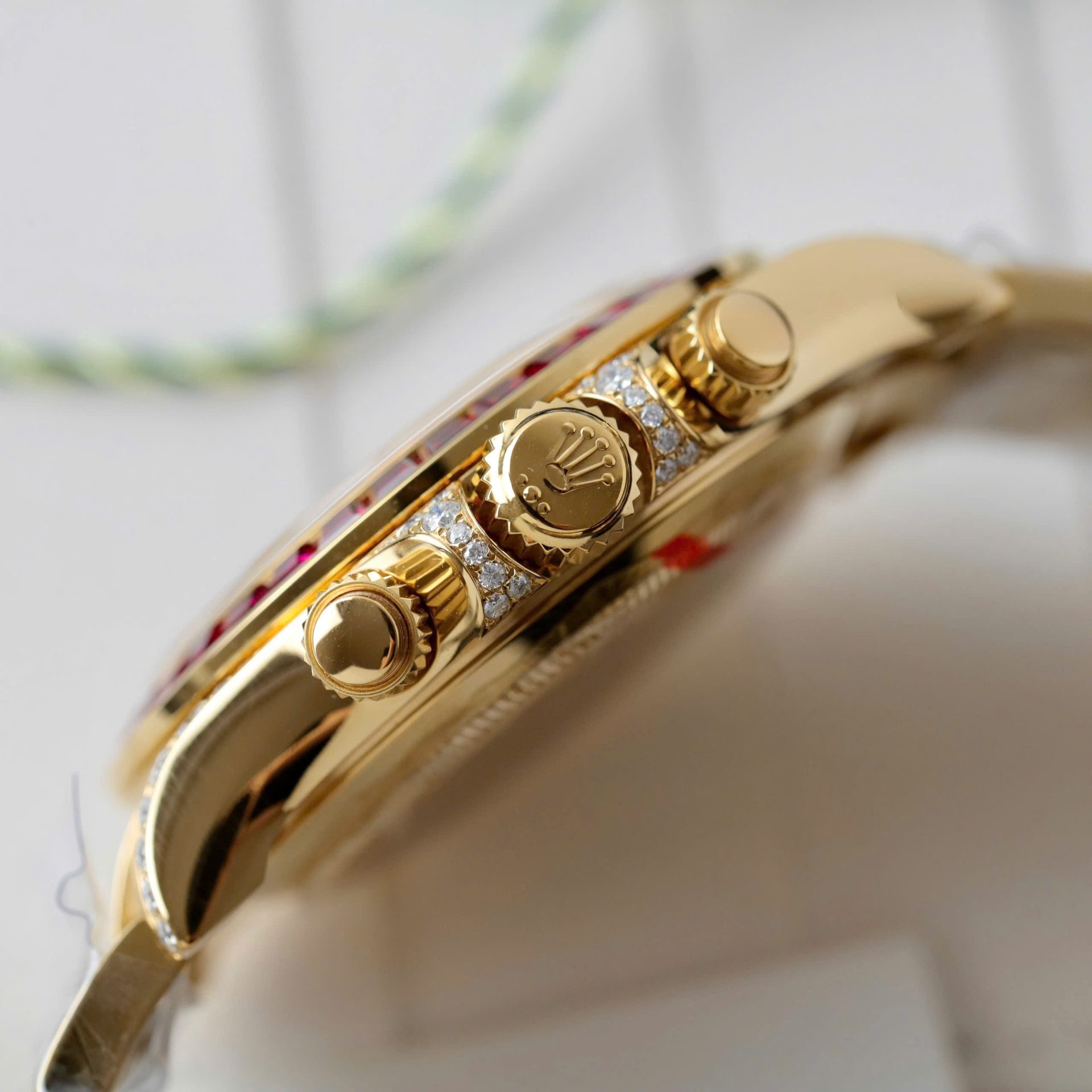 Rolex Daytona 126598TRU Replica Watches Custom Gold Wrapped + Ruby + Diamonds Moissanite 40mm