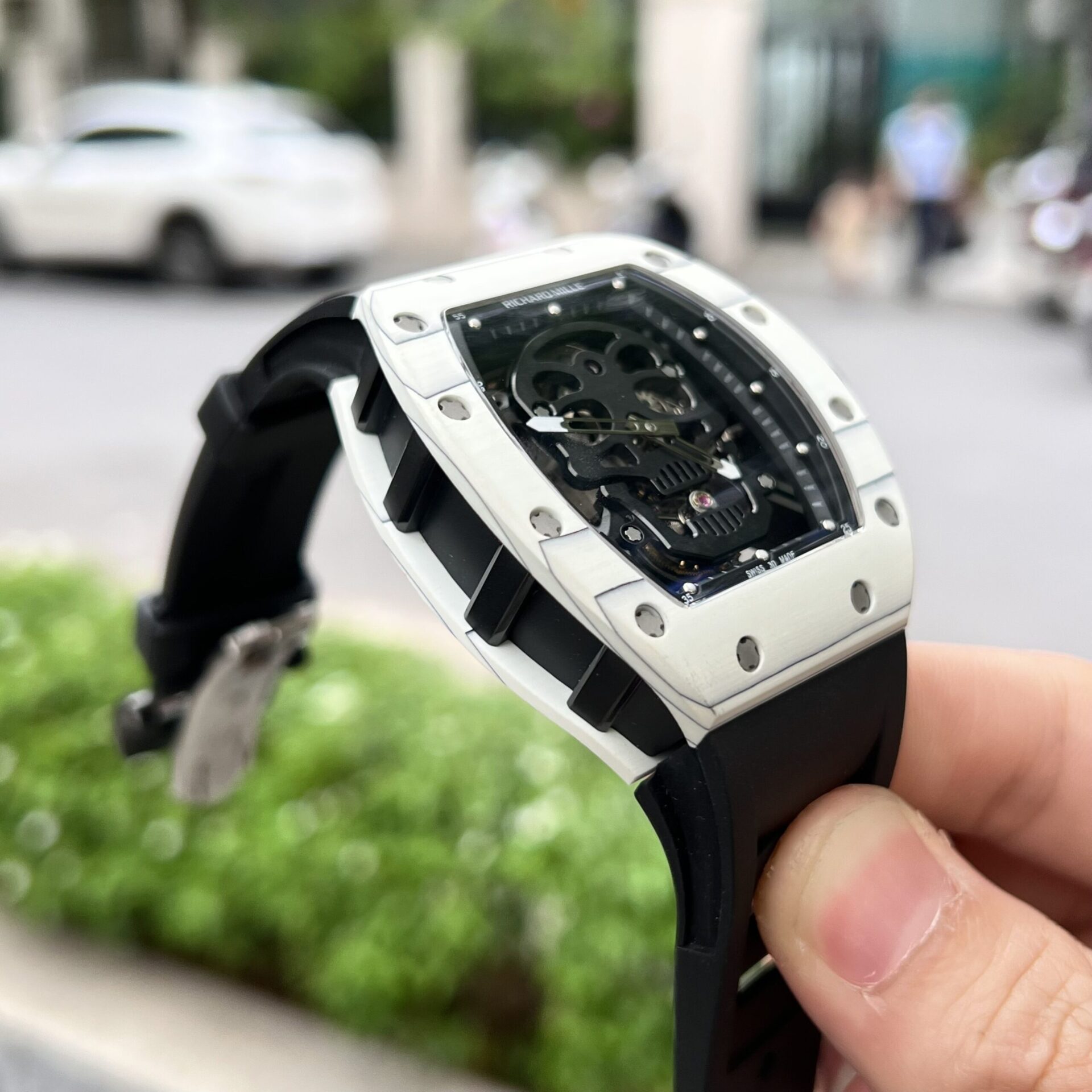 Richard Mille Replica Watch RM052 Tourbillon Skull Carbon Rubber Strap 43mm