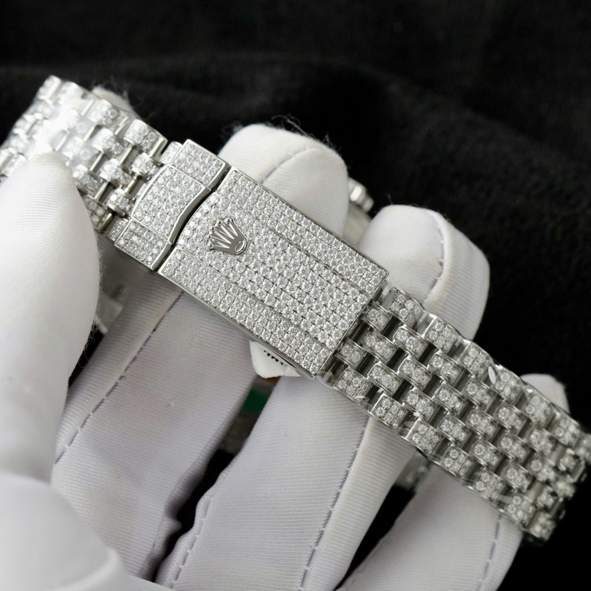 Rolex DateJust Best Copies Watch Dial Wimbledon Custom Full Moissanite Diamonds 41mm