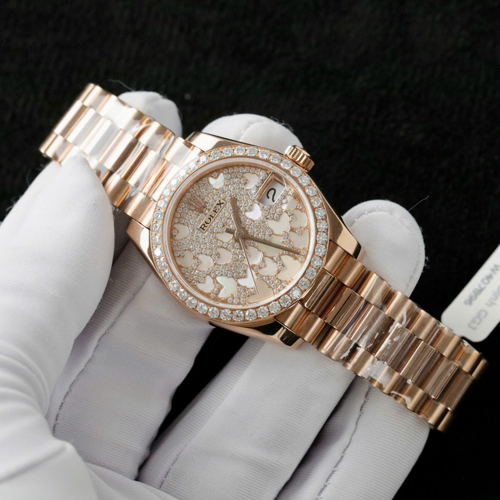 Rolex DateJust Butterfly Dial Copies Watches Rose Gold Wrapped 18K + Diamonds Moissanite 31mm