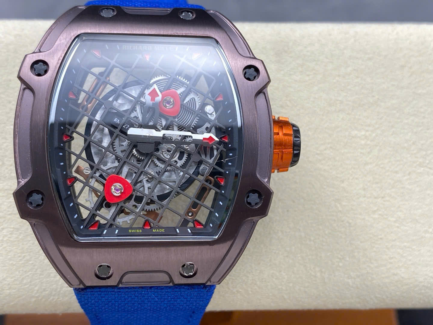 Richard Mille RM27-04 Tourbillon Rafael Nadal Super Fake Watches Blue Fabric Strap 39x48mm