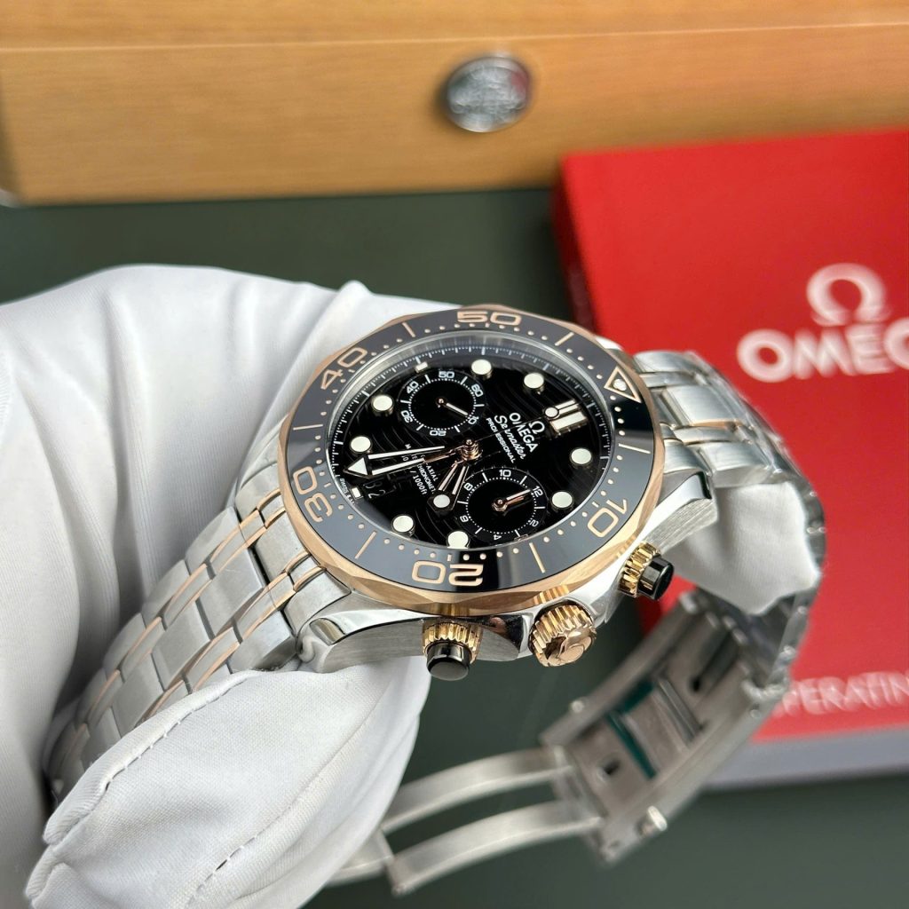 Omega Dial Black Copies Watches Seamaster Diver 300M Chronograph Demi Rose Gold N1 Factory 44mm