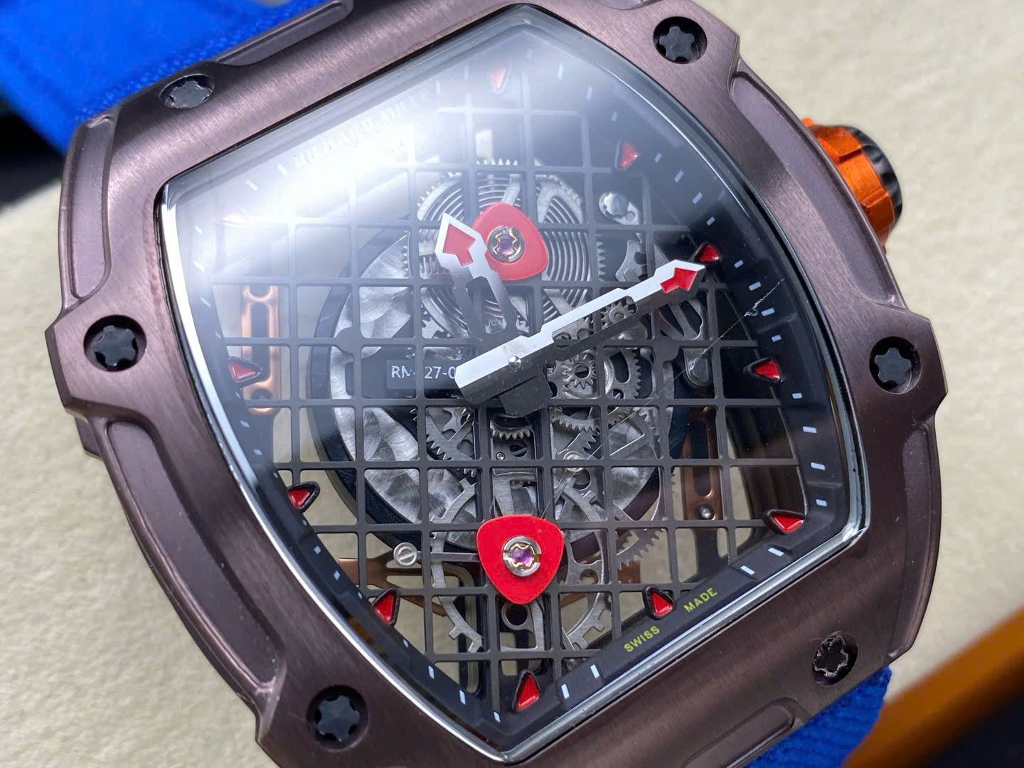 Richard Mille RM27-04 Tourbillon Rafael Nadal Super Fake Watches Blue Fabric Strap 39x48mm