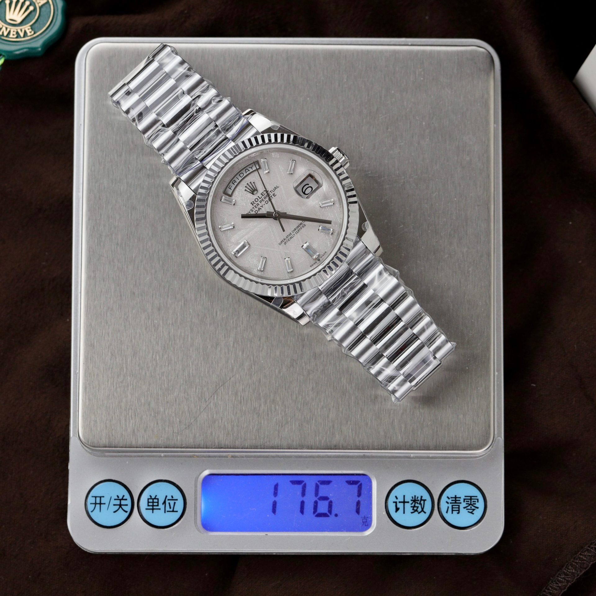 Rolex Replica Watch Day-Date Dial Meteorite Number Pile Diamond Moissanite 40mm