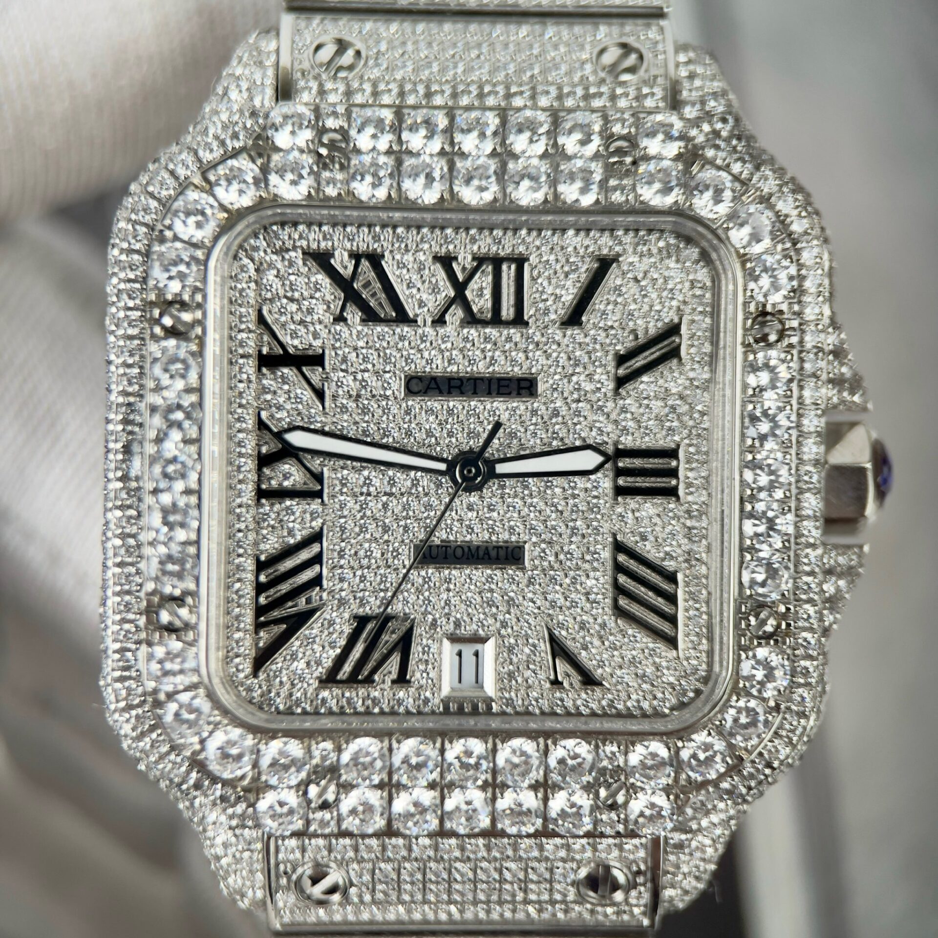Cartier Santos High Quality Replica Watch With Stone Bezel 39.8mm