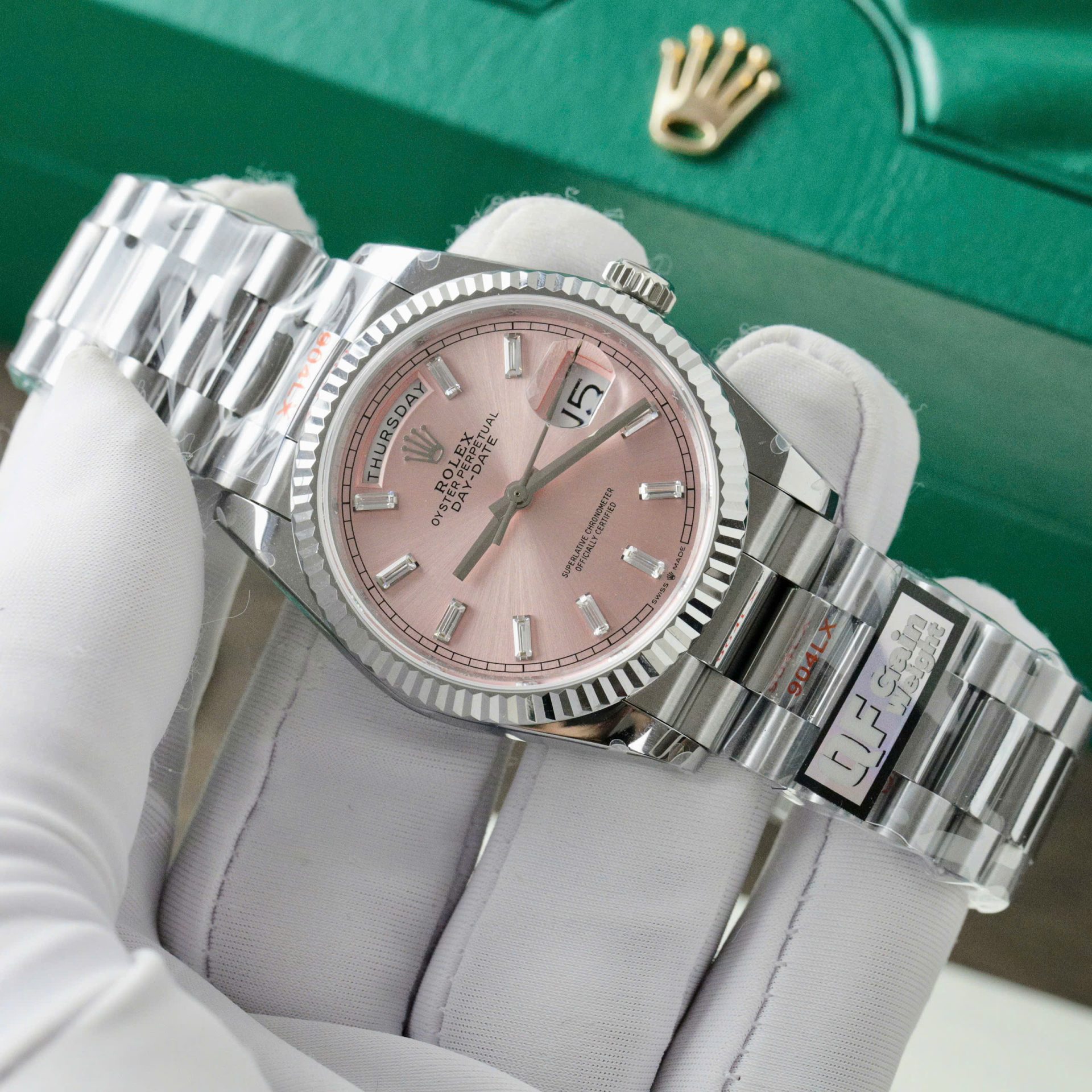 Rolex Day-Date 128236 Pink Dial Replica Watch Weight 158 Grams QF Factory 36mm