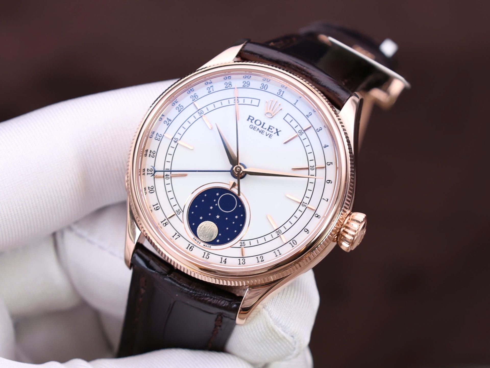 Rolex Cellini Moonphase Replica Watch Gold Wrapped KZ Factory 39mm