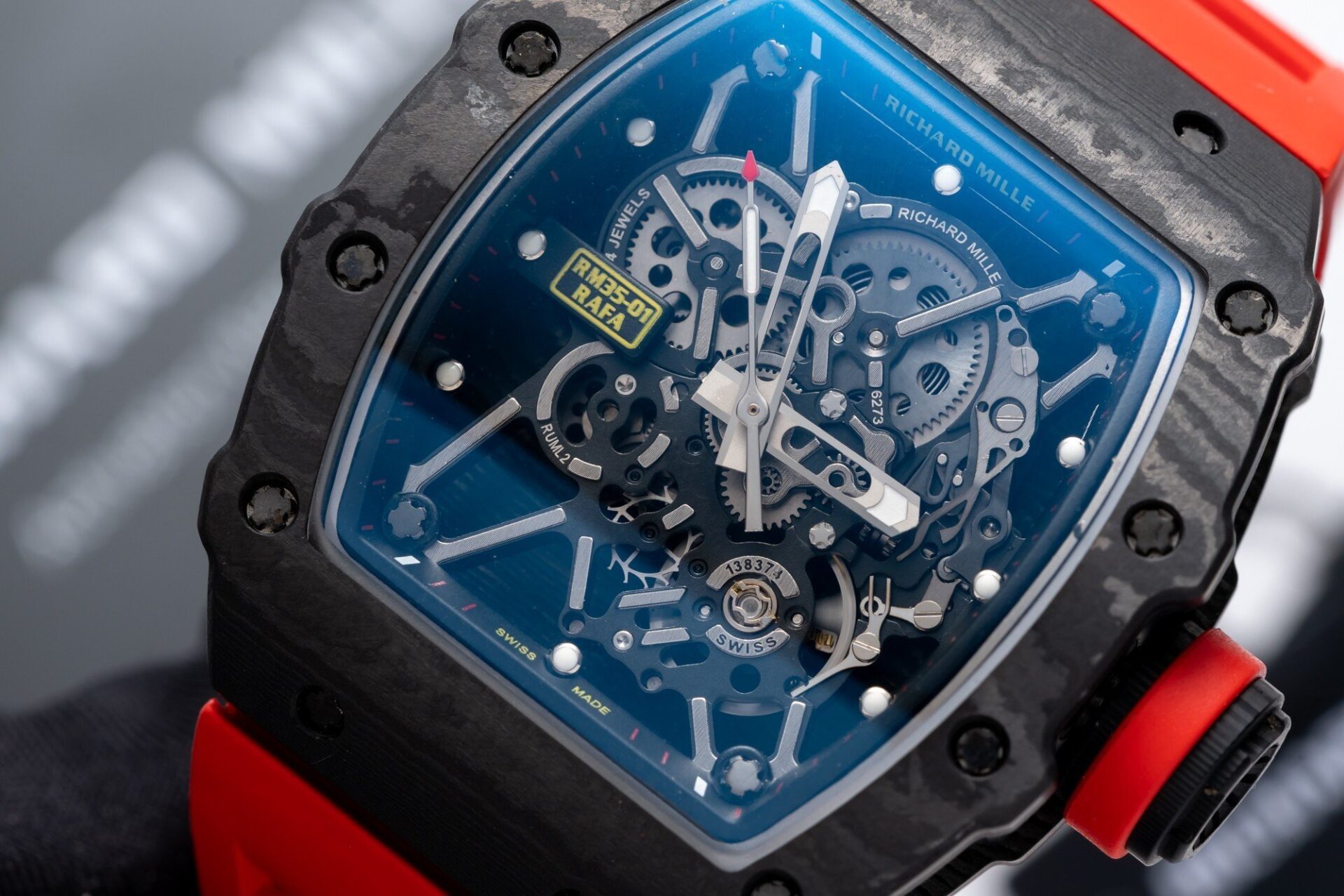 Richard Mille RM35-01 Replica 1:1 Watch Red Rubber Strap 45mm