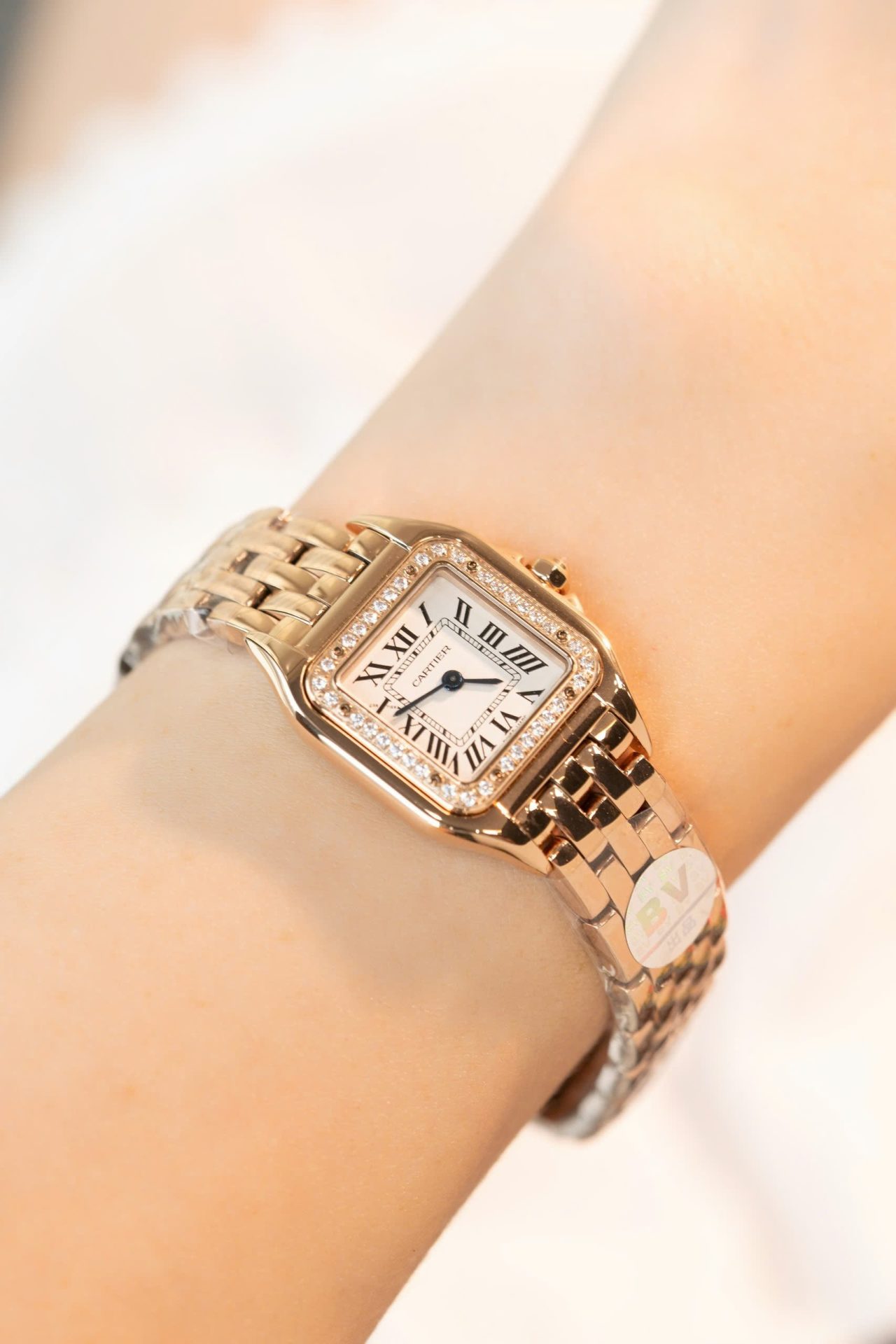 Cartier Panthere Replica Watch Rose Gold With Diamond Bezel 22mm