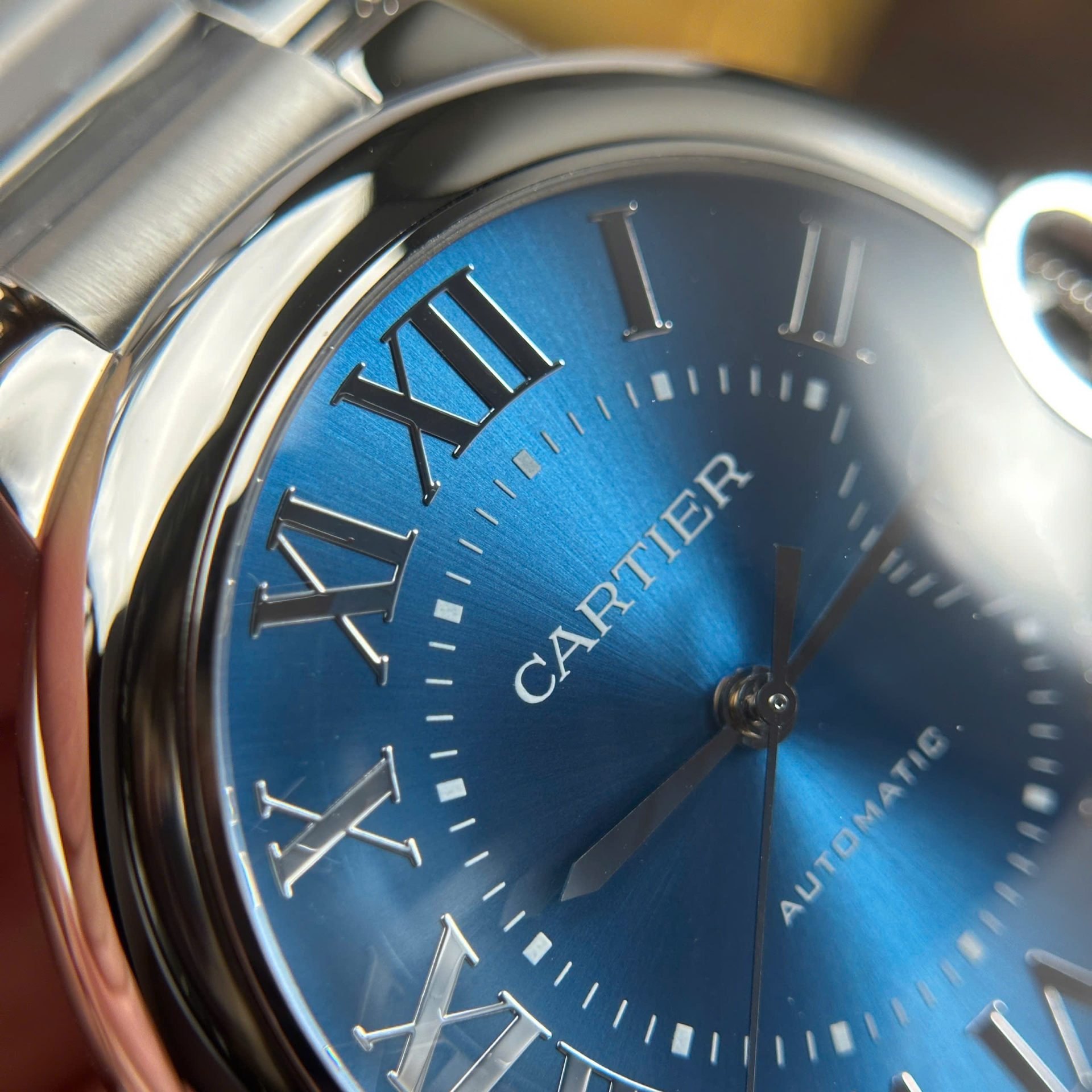 Cartier Ballon Bleu Copies Watches Blue Dial Metal Wire AF Factory 40mm