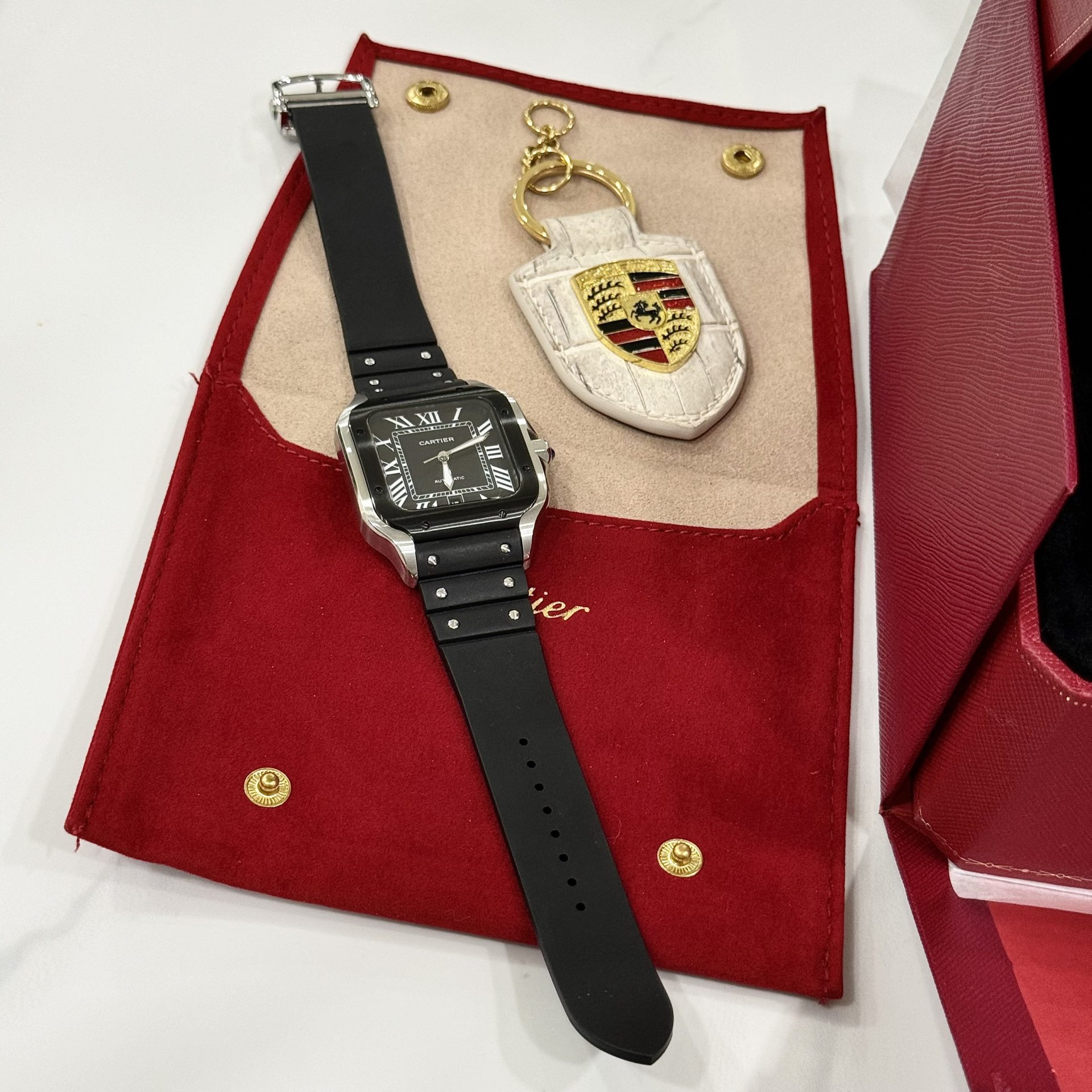 Cartier Replica Watches Santos Black Dial Roman Numeral Pile BV Factory 39.8mm