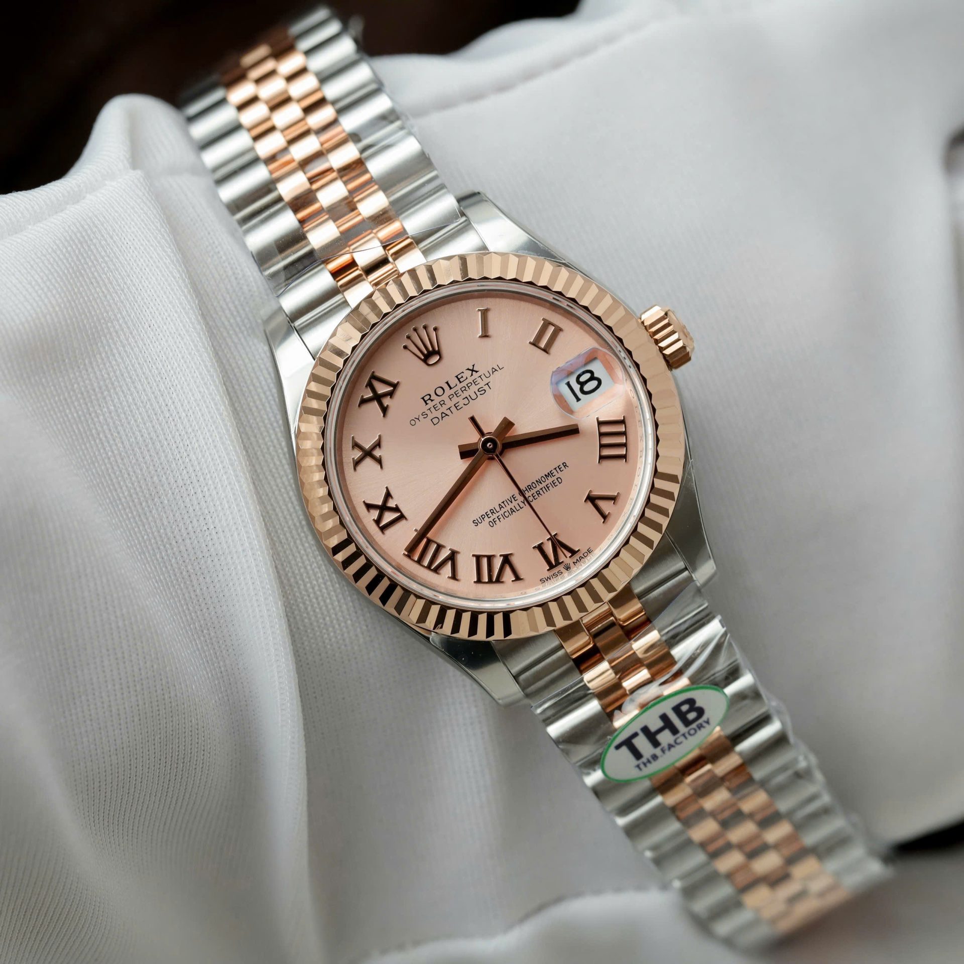 Rolex DateJust Luxury Fake Watches Pink Dial THB Factory 31mm