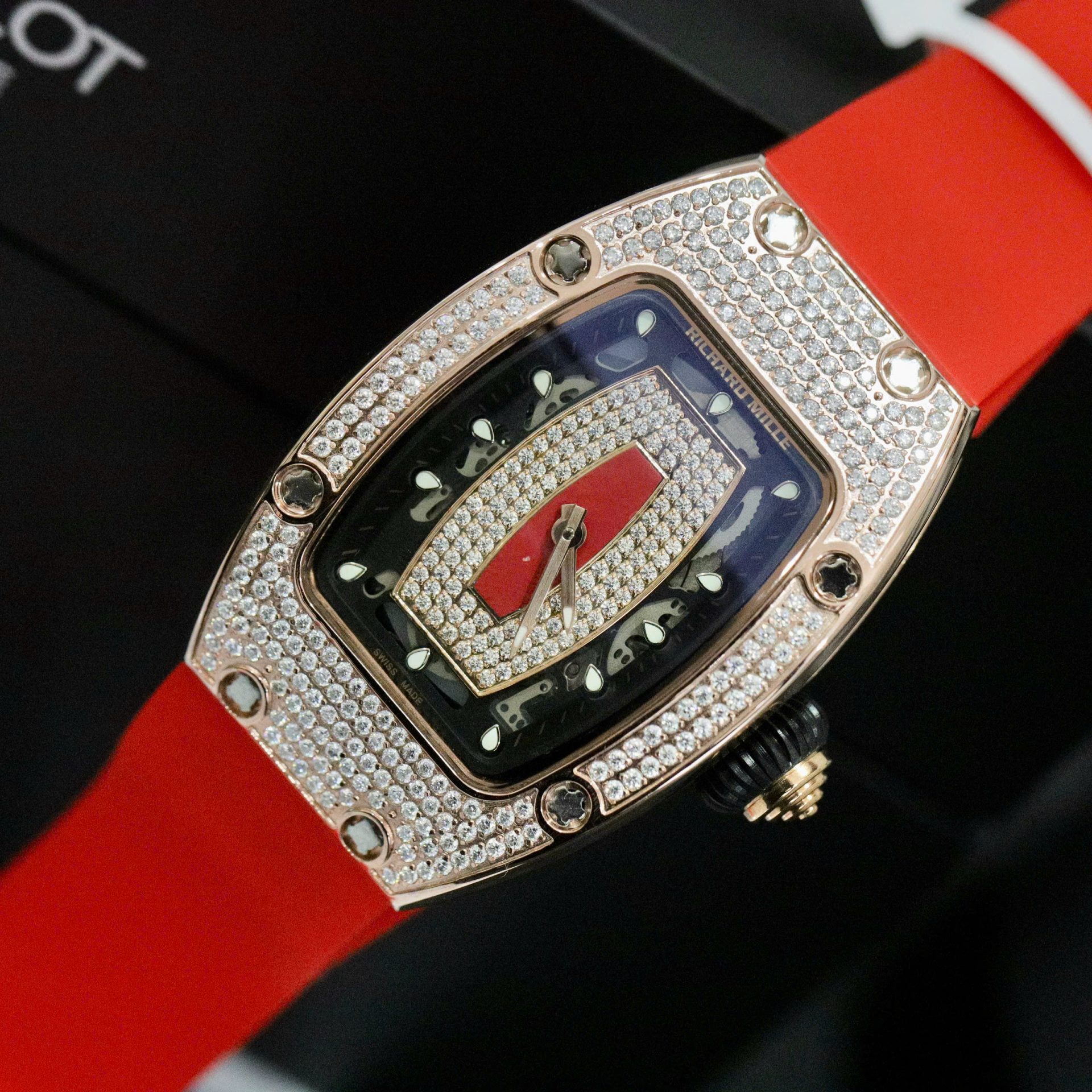 Richard Mille RM007 Replica Watch Custom Moissanite Diamonds Red 36mm