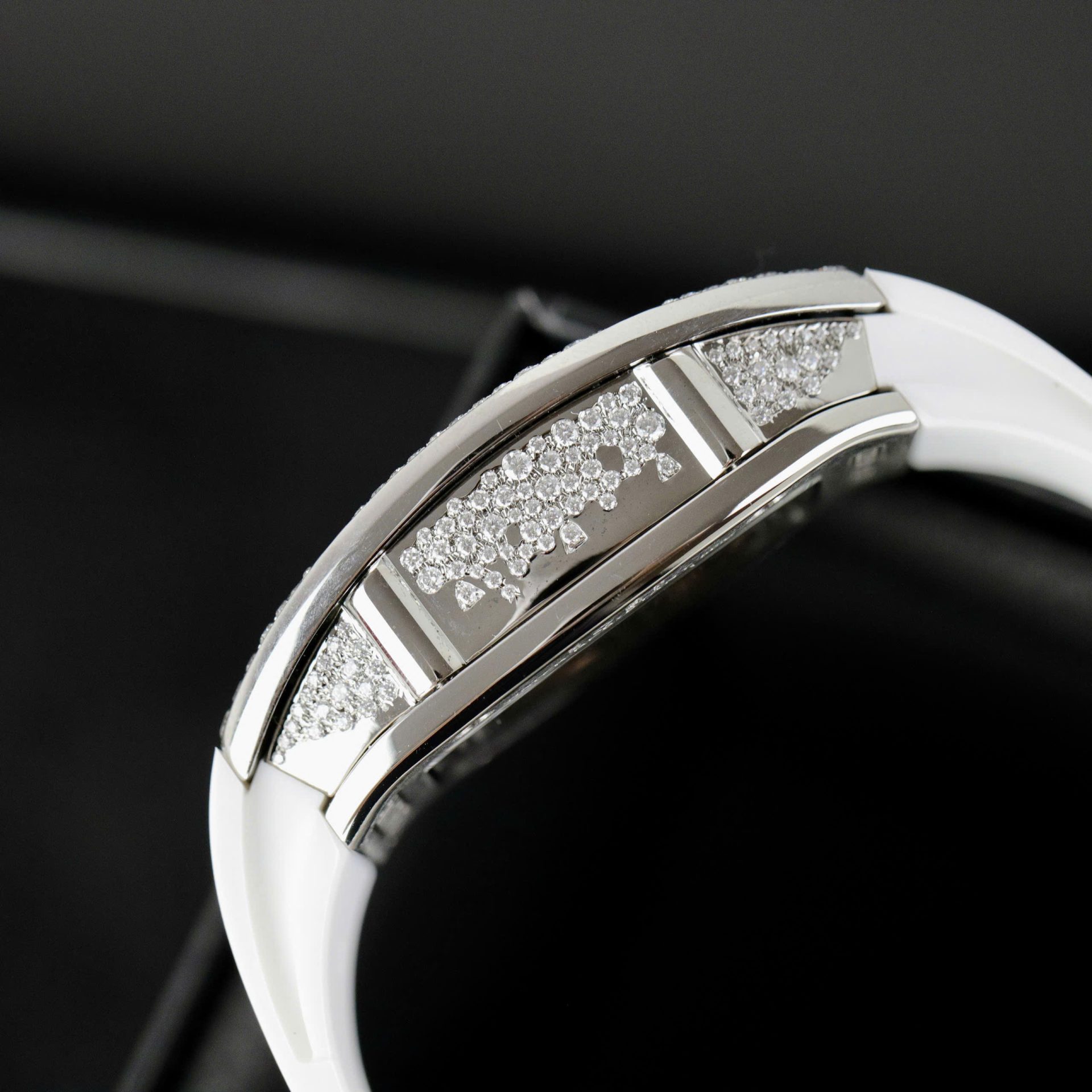 Richard Mille RM007 Replica Watch White Custom Full Moissanite Diamonds Hong Kong 36mm