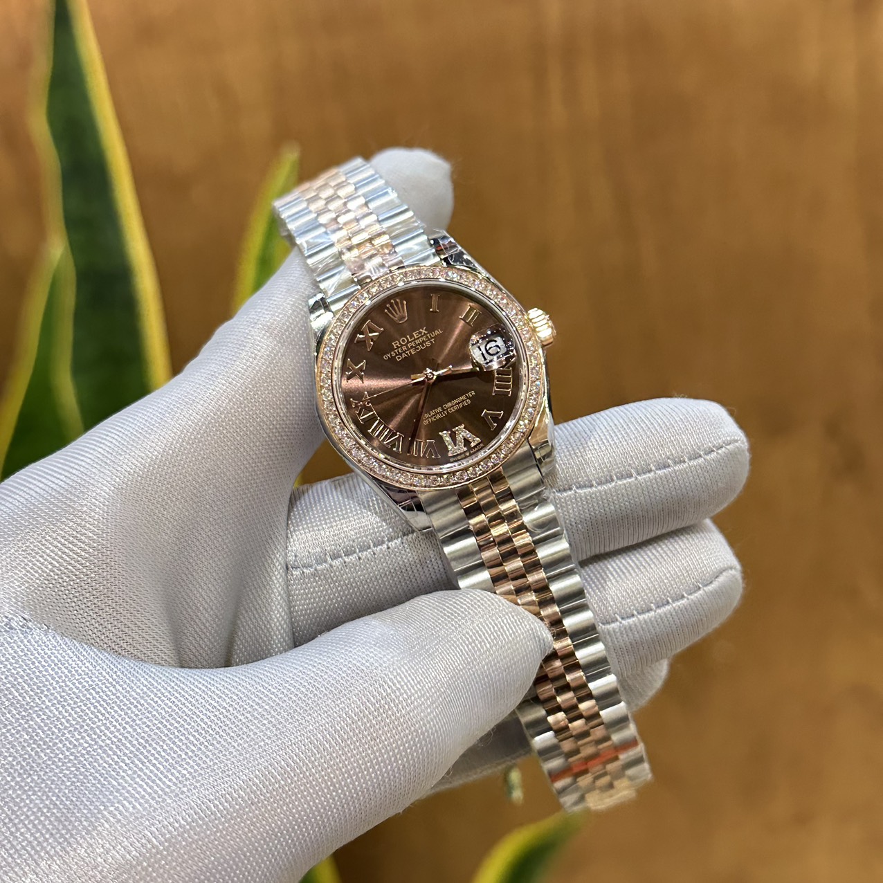 Rolex DateJust Women s High Quality Fake Watch With Diamonds Chocolate Dial 31mm
