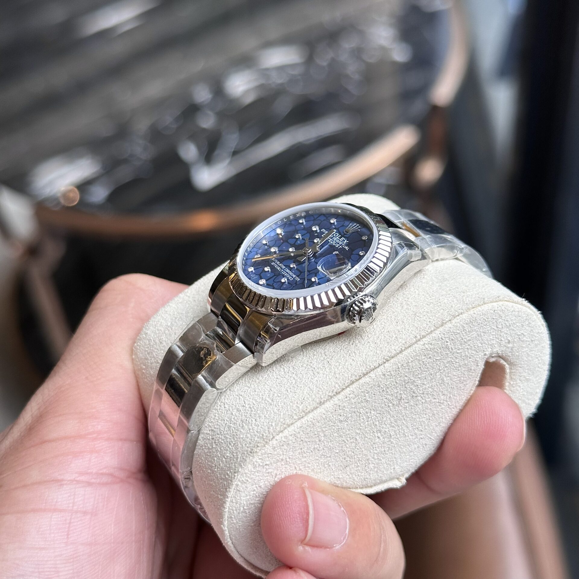 Rolex DateJust Replica Women s Watch 11 Blue Leaf Dial 31mm