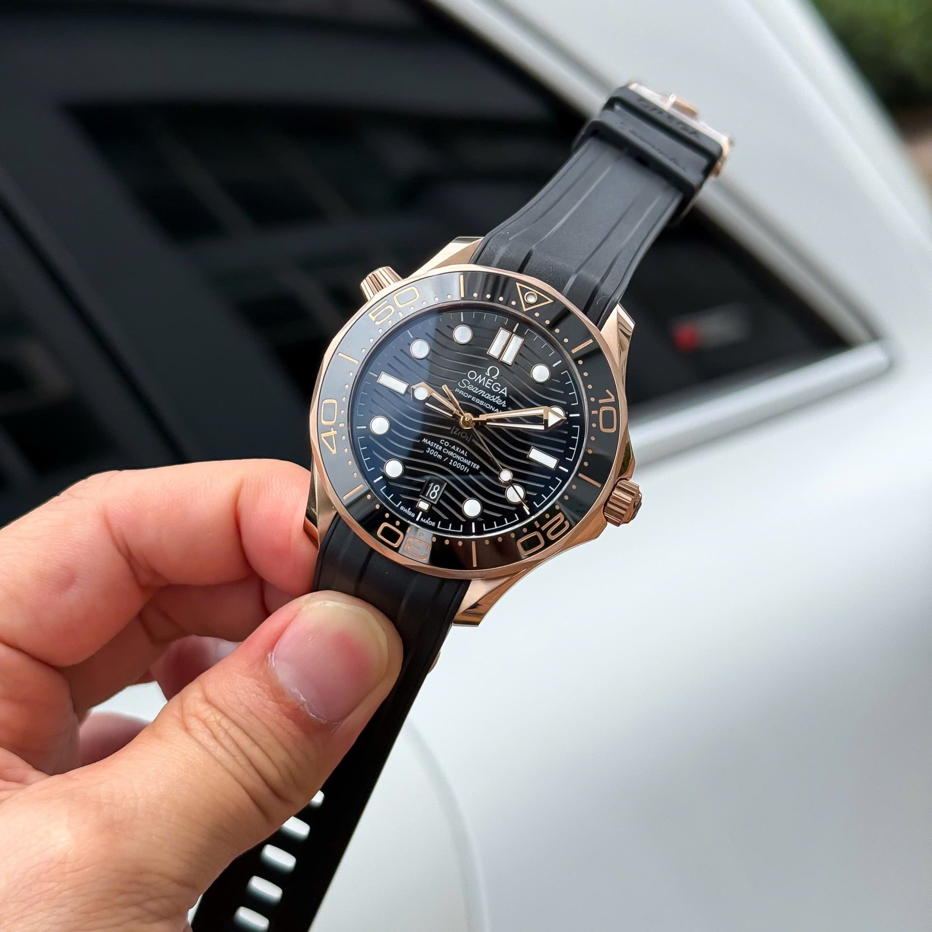 Omega Seamaster Diver 300M Sedna Rose Gold Copies Watches Black Dial 42mm