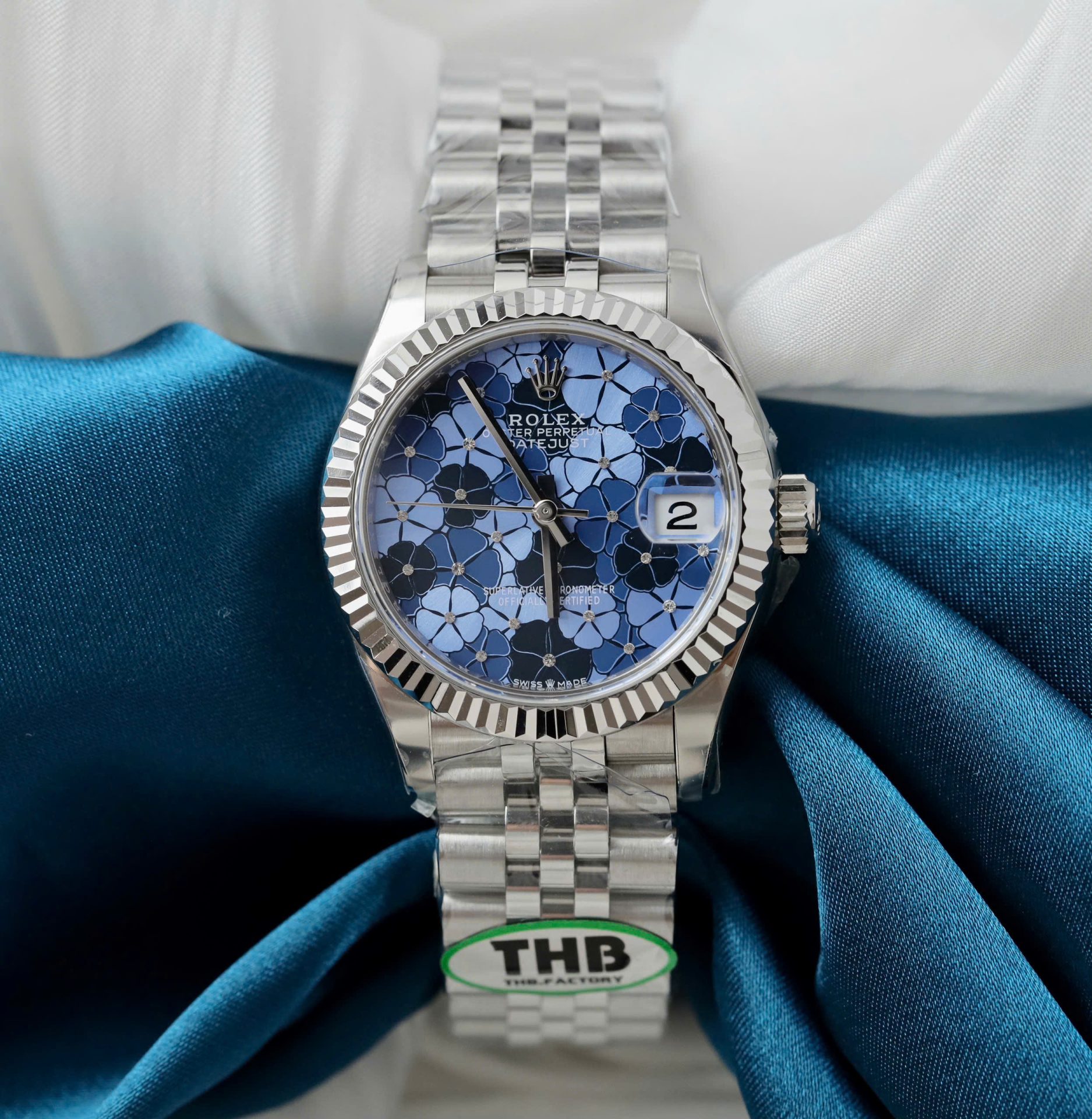 Rolex DateJust Replica Watch Women Blue Flower Dial THB Factory 31mm