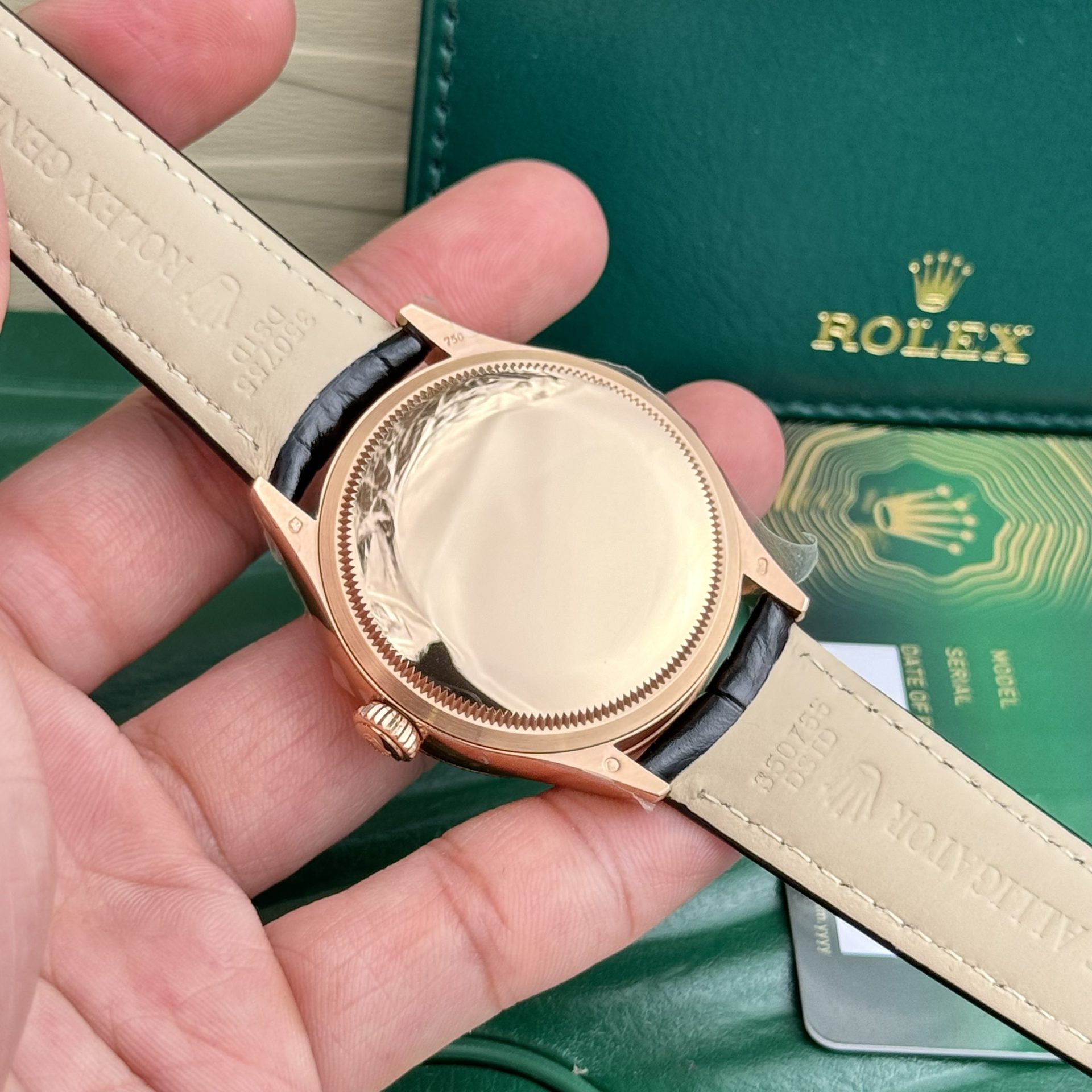 Rolex Replica Watch Cellini 50525 Chocolate Dial Leather Strap 39mm