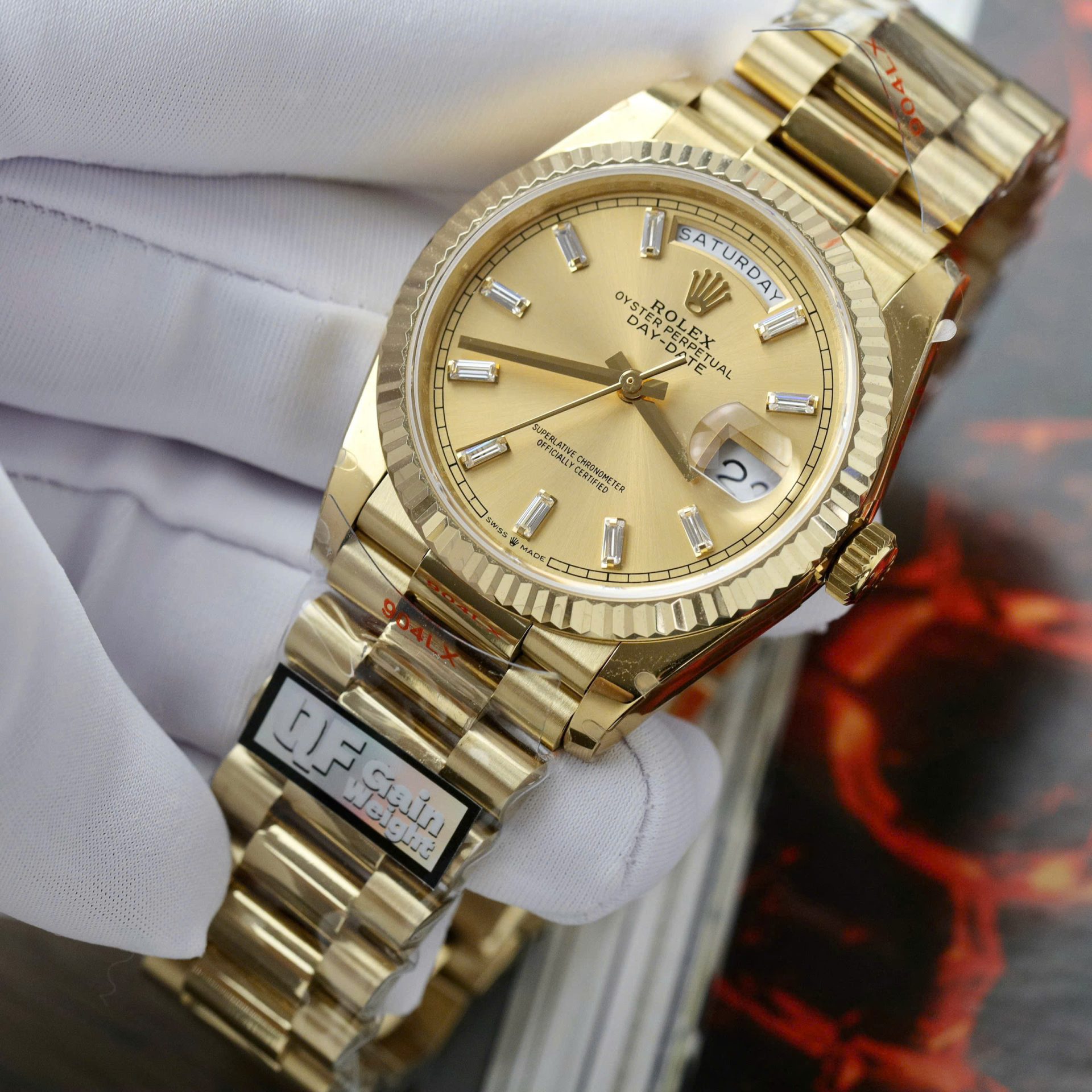 Rolex Day-Date 128238 Replica Watch Yellow Dial Weight 158gram QF Factory 36mm