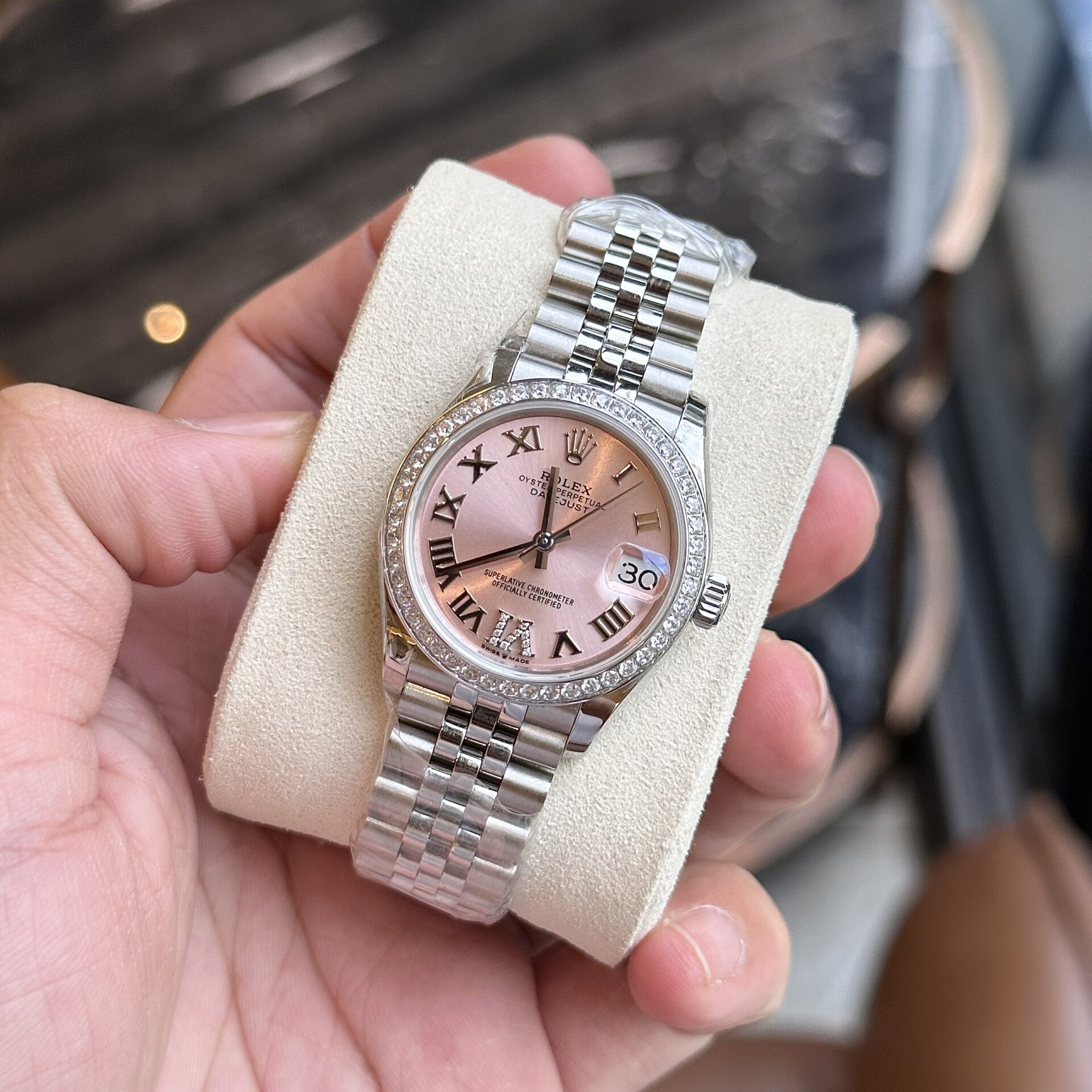 Rolex DateJust With Diamonds Pink Dial Replica Women s Watch EW 31mm