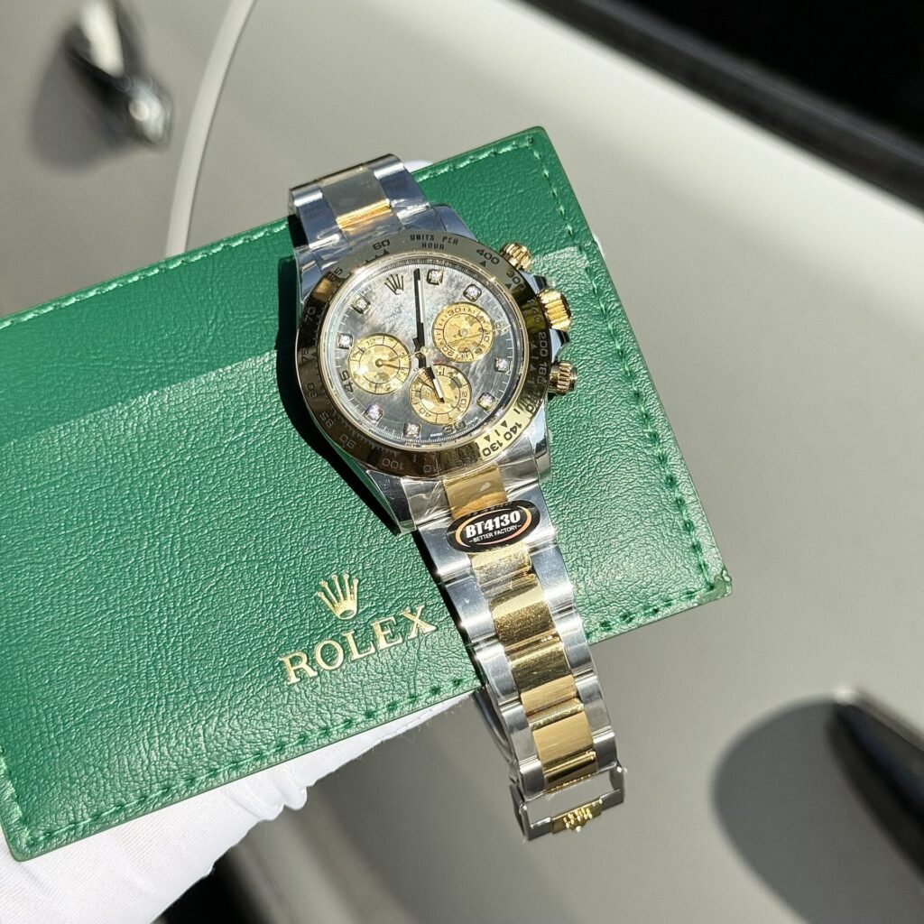 Rolex Cosmograph Daytona Replica Watch Mother Of Pearl   Moissanite Diamonds Dial 40mm