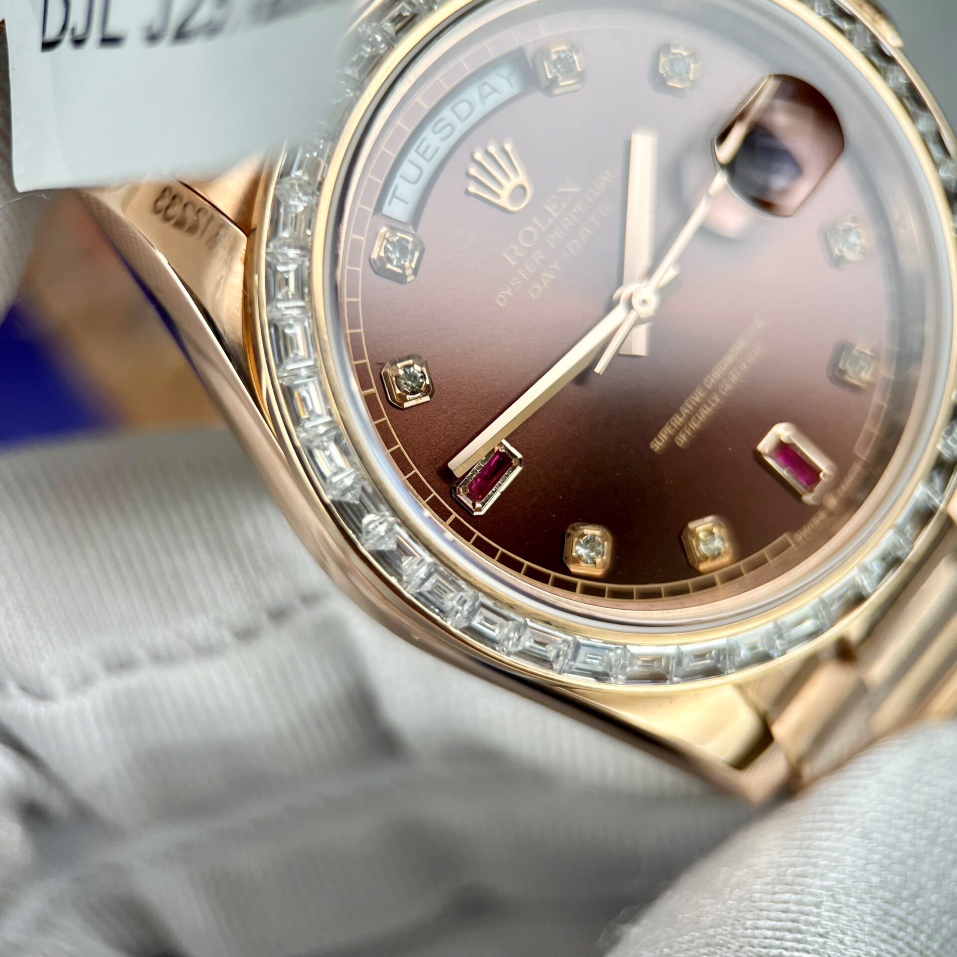Rolex Day-Date Gold Wrapped Replica Watch With Moissanite Ruby Red Diamond 40mm