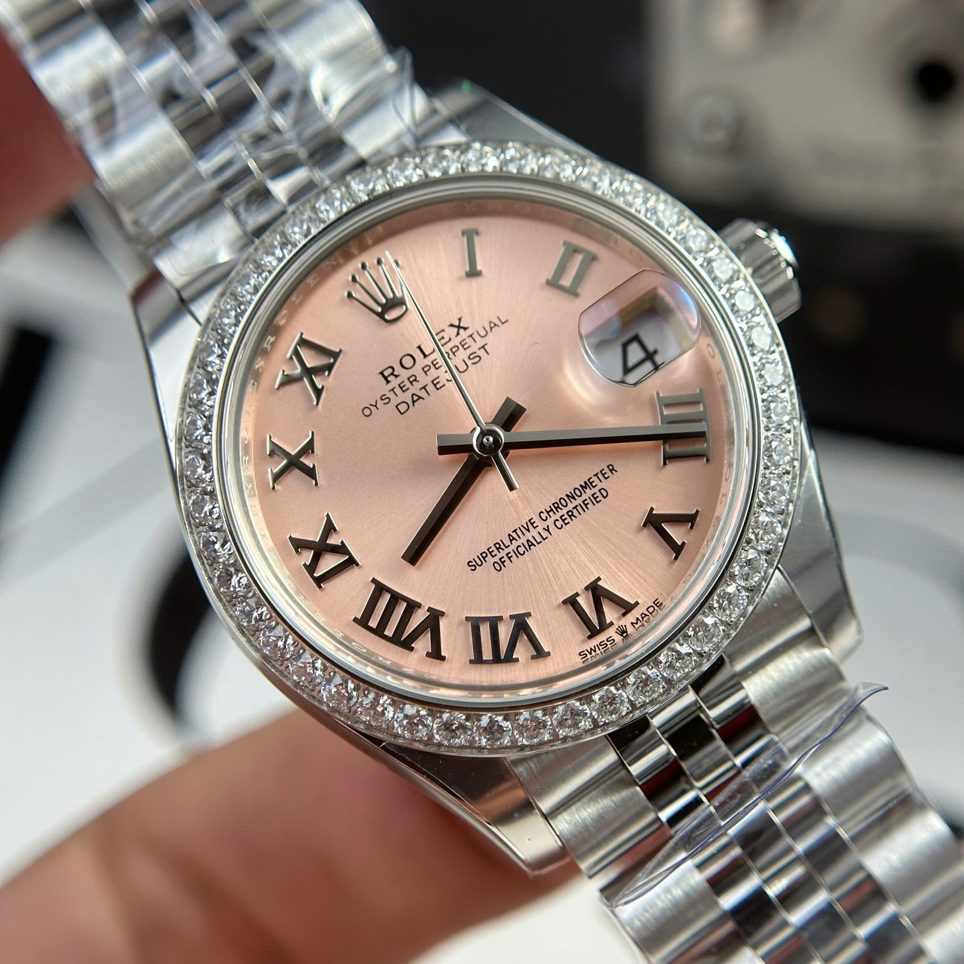 Rolex DateJust Replica Watch Women Dial Pink Bezel Diamonds CZ THB Factory 31mm