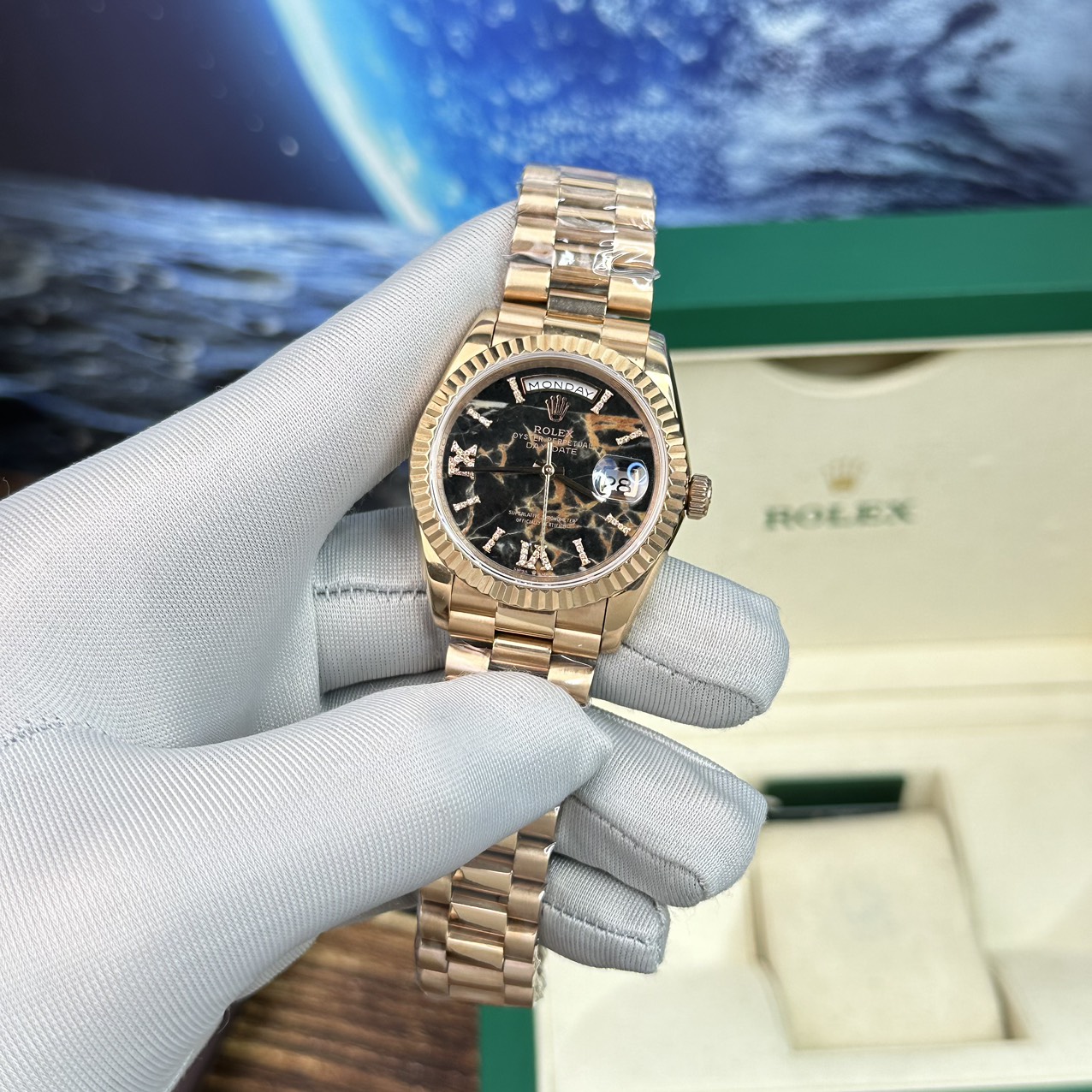 Rolex Fake Watch Day-Date Rose Gold Lava Dial BP Factory 40mm