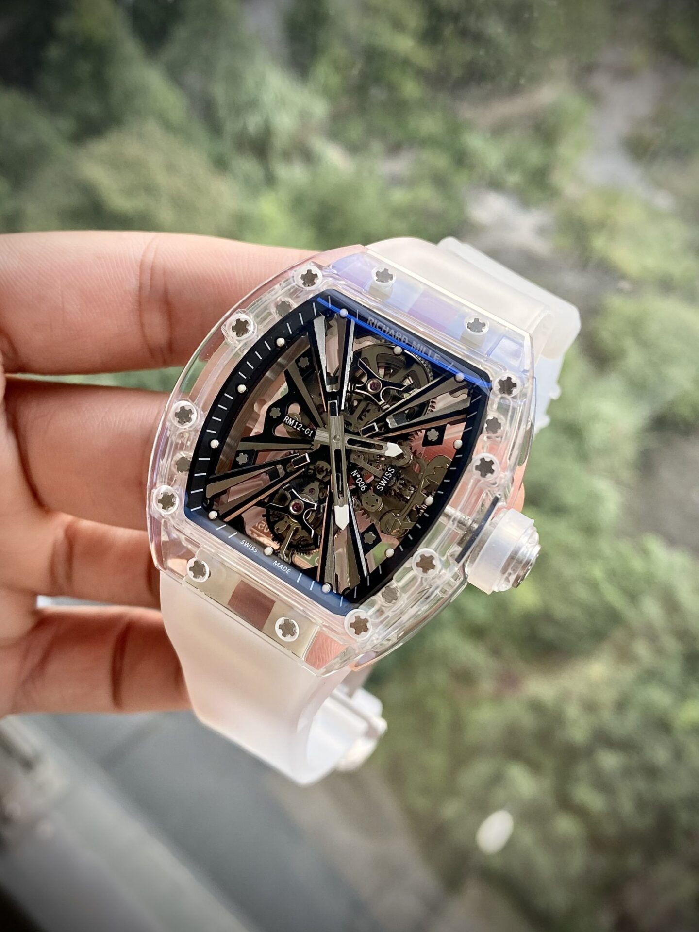 Richard Mille Replica Watch RM12-01 Tourbillon Sapphire Rubber Strap 44mm