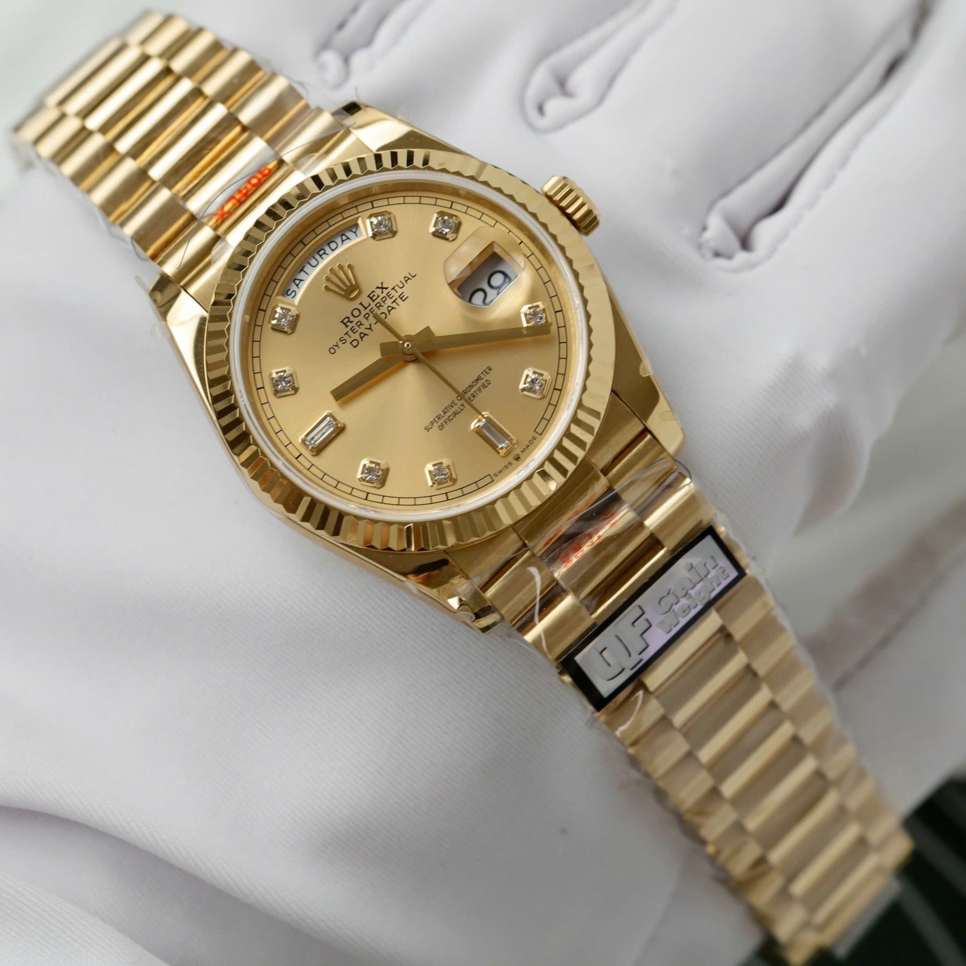 Rolex Day-Date M128238 Copies Watch Yellow Dial Weight 159Gram QF Factory 36mm