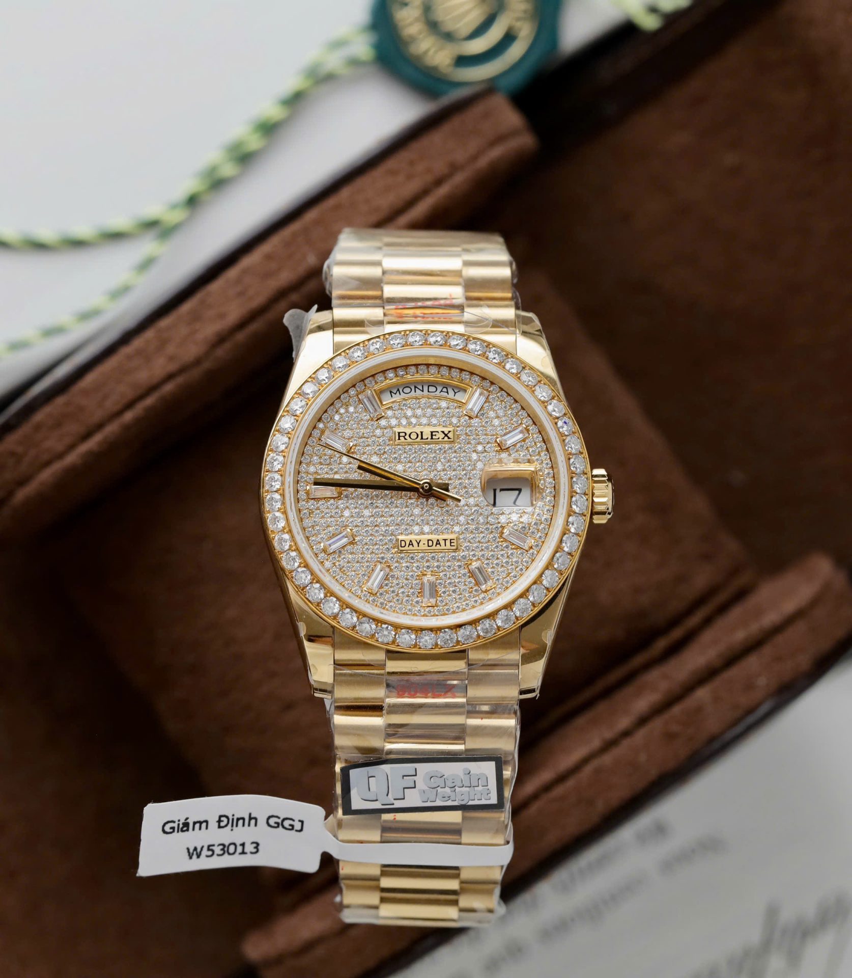 Rolex Day-Date Best Copies Watch 18K Gold Wrapped + Moissanite Diamonds Weight 159Gram QF 36mm