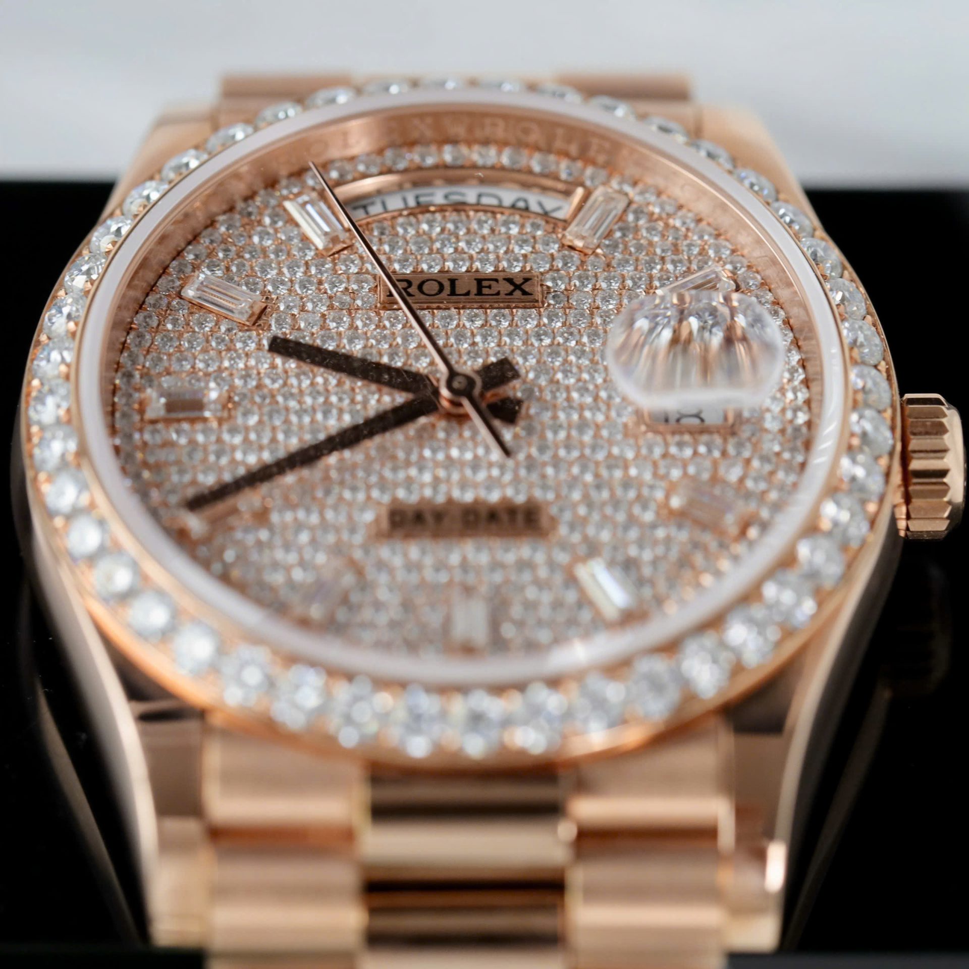 Rolex Day-Date Copies Watches 18K Rose Gold Wrapped + Moissanite Diamonds GM Factory 36mm