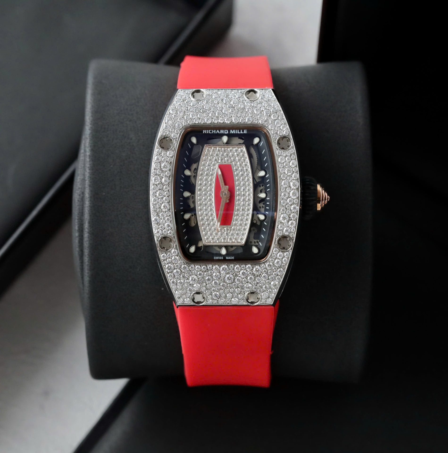 Richard Mille RM007 Red Replica Watch Diamond Moissanite Hong Kong Custom 36mm