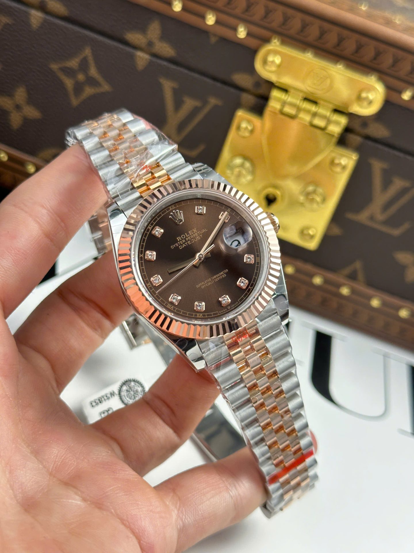 Rolex Replica Watch DateJust Chocolate Dial Gold Wrapped GM Factory 41mm