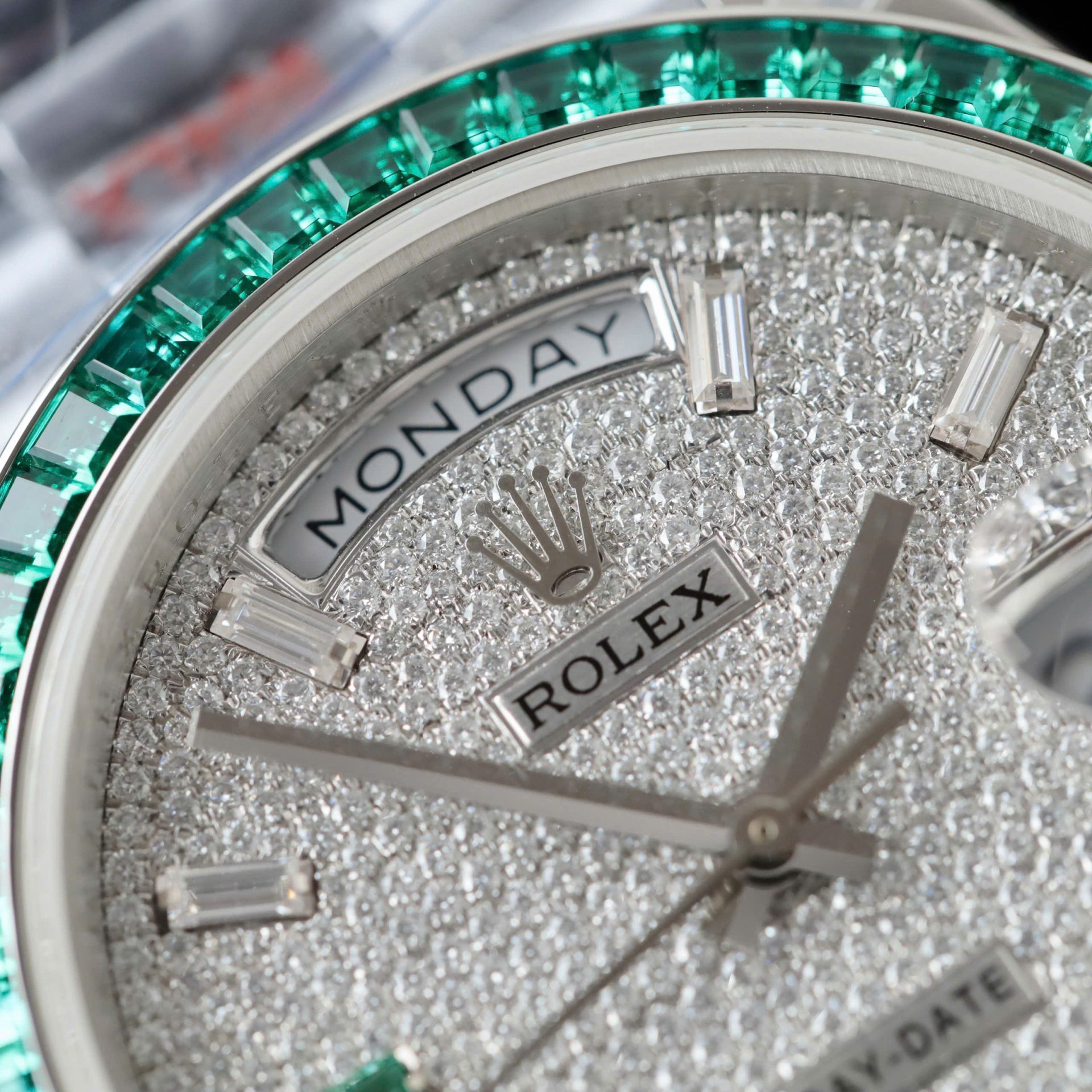 Rolex Day-Date Men Replica Watch Diamonds Moissanite + Sapphire Baguette Custom 40mm