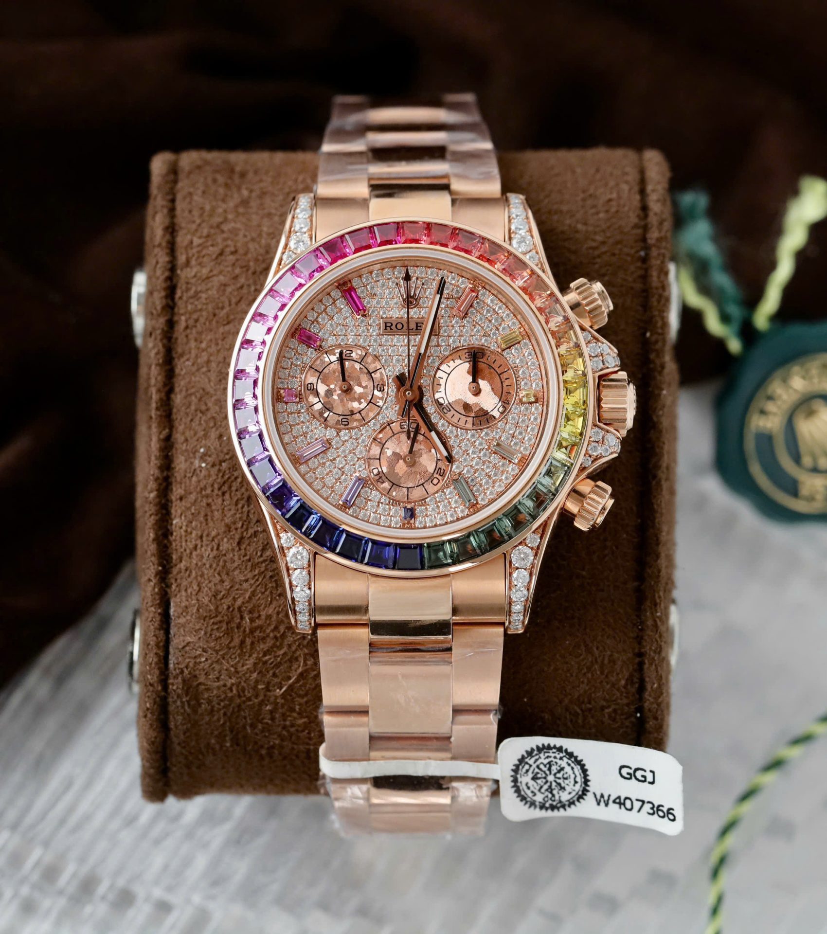Rolex Daytona Rainbow 116595 Best Replica Watch Gold Wrapped + Moissanite Diamonds 40mm