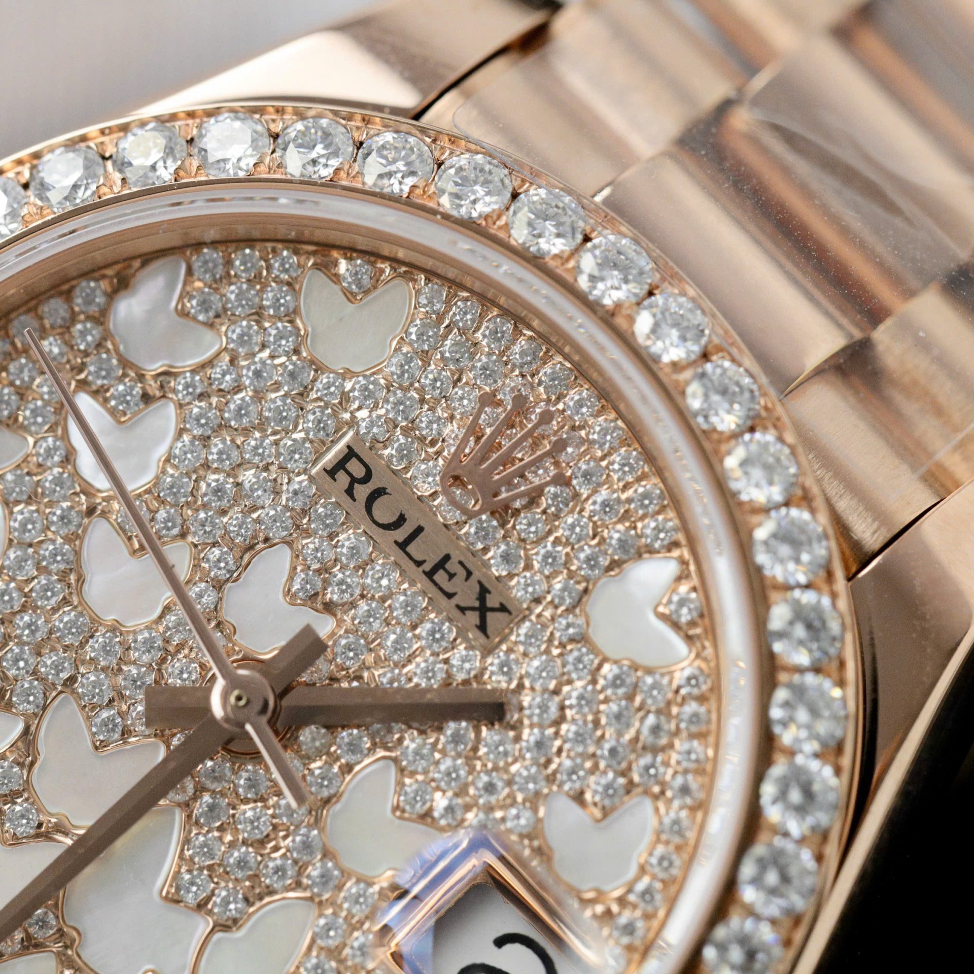 Rolex DateJust Butterfly Dial Copies Watches Rose Gold Wrapped 18K + Diamonds Moissanite 31mm