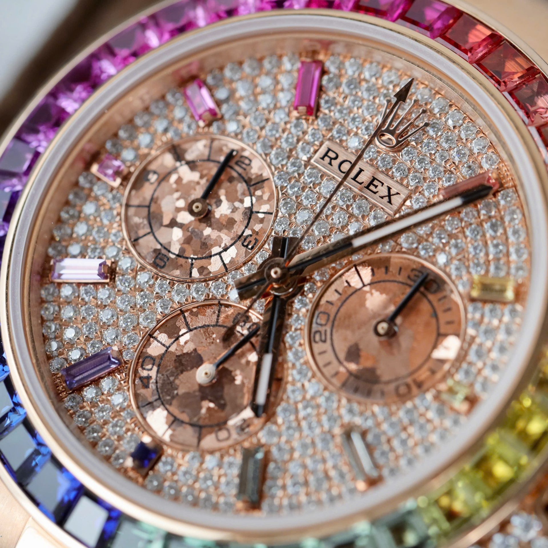 Rolex Daytona Rainbow 116595 Best Replica Watch Gold Wrapped + Moissanite Diamonds 40mm