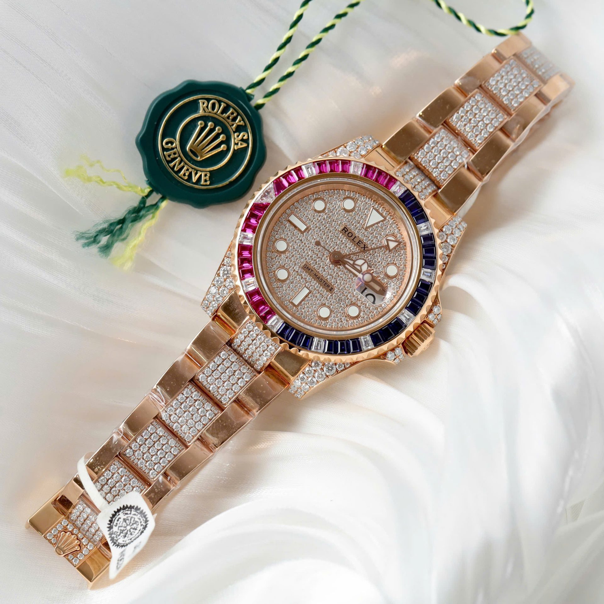 Rolex GMT-Master II 126755 SARU-DIAO Gold Wrapped Moissanite Sapphire Replica Watch 40mm